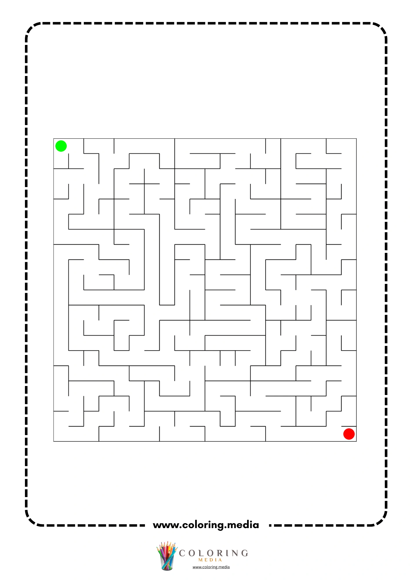 Square maze activity page with start and finish dots