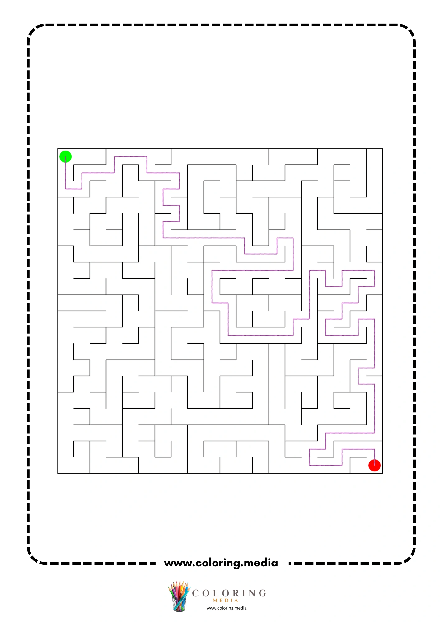 Solved square maze activity page with purple path page 2