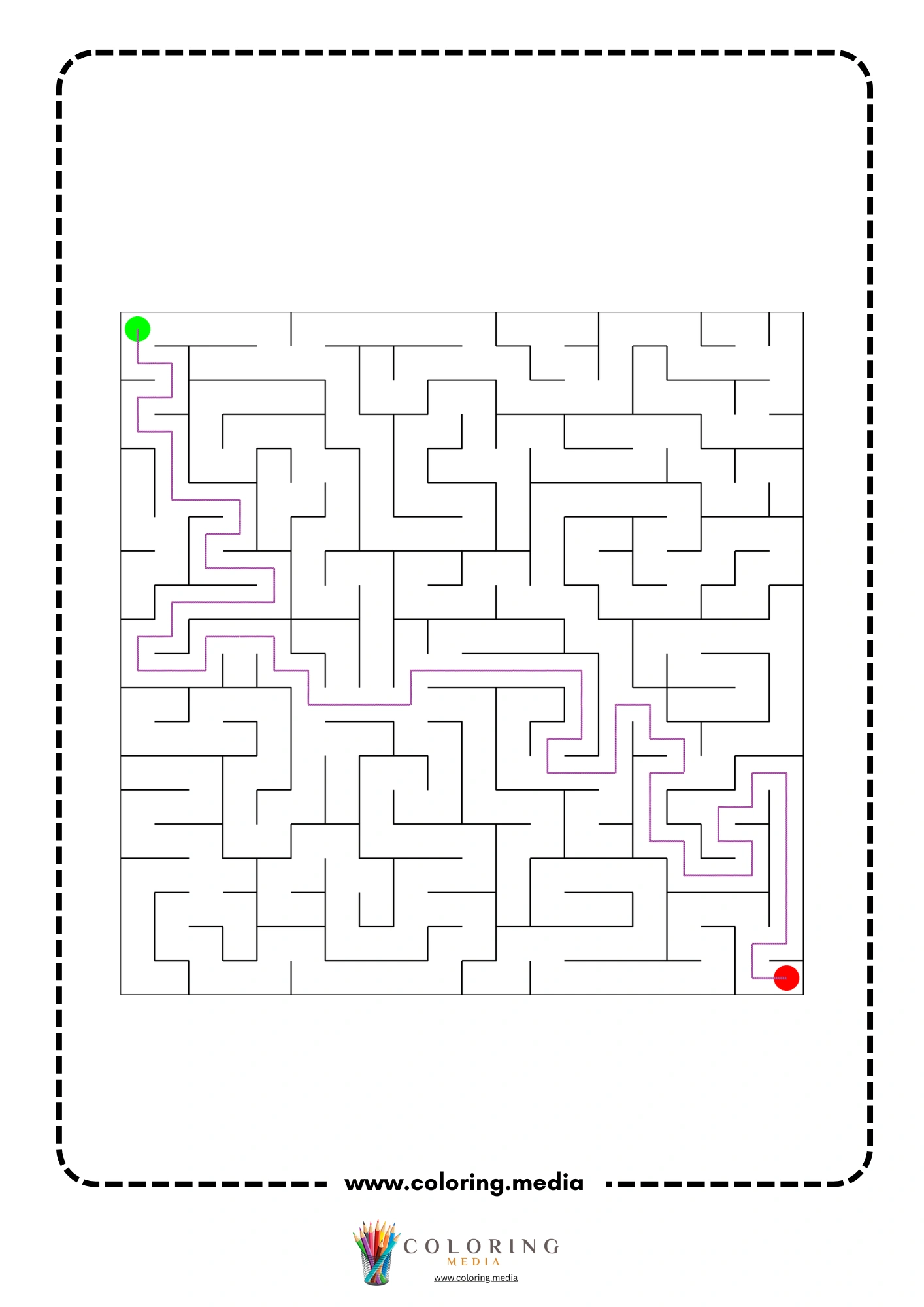 Solved square maze activity page with purple path page 3