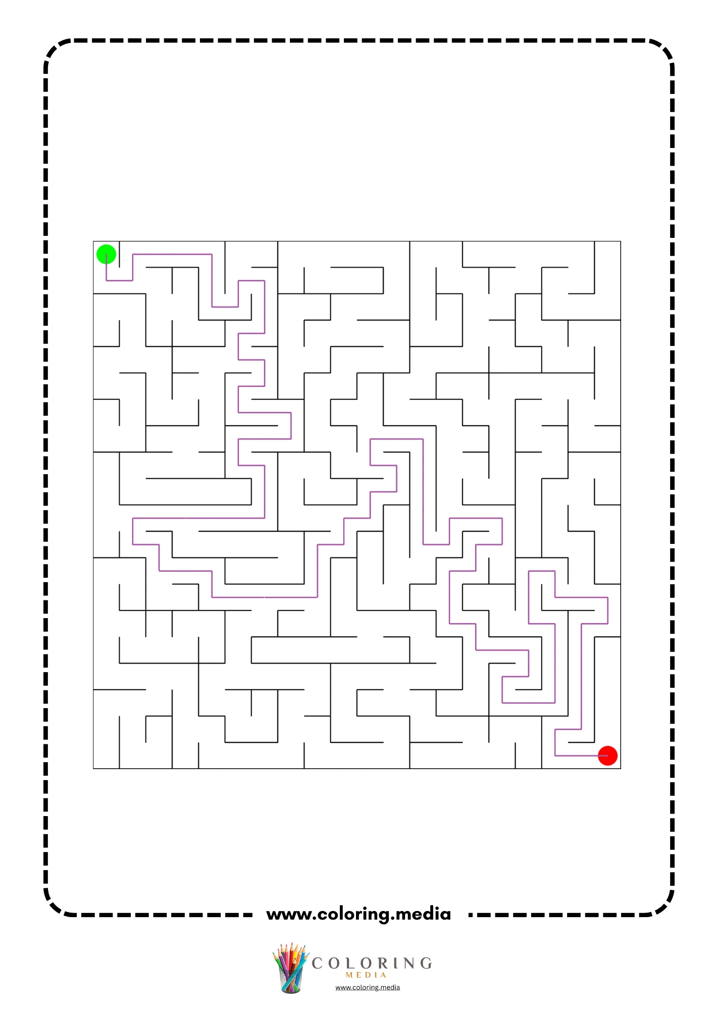 Solved square maze activity page with purple path page 5