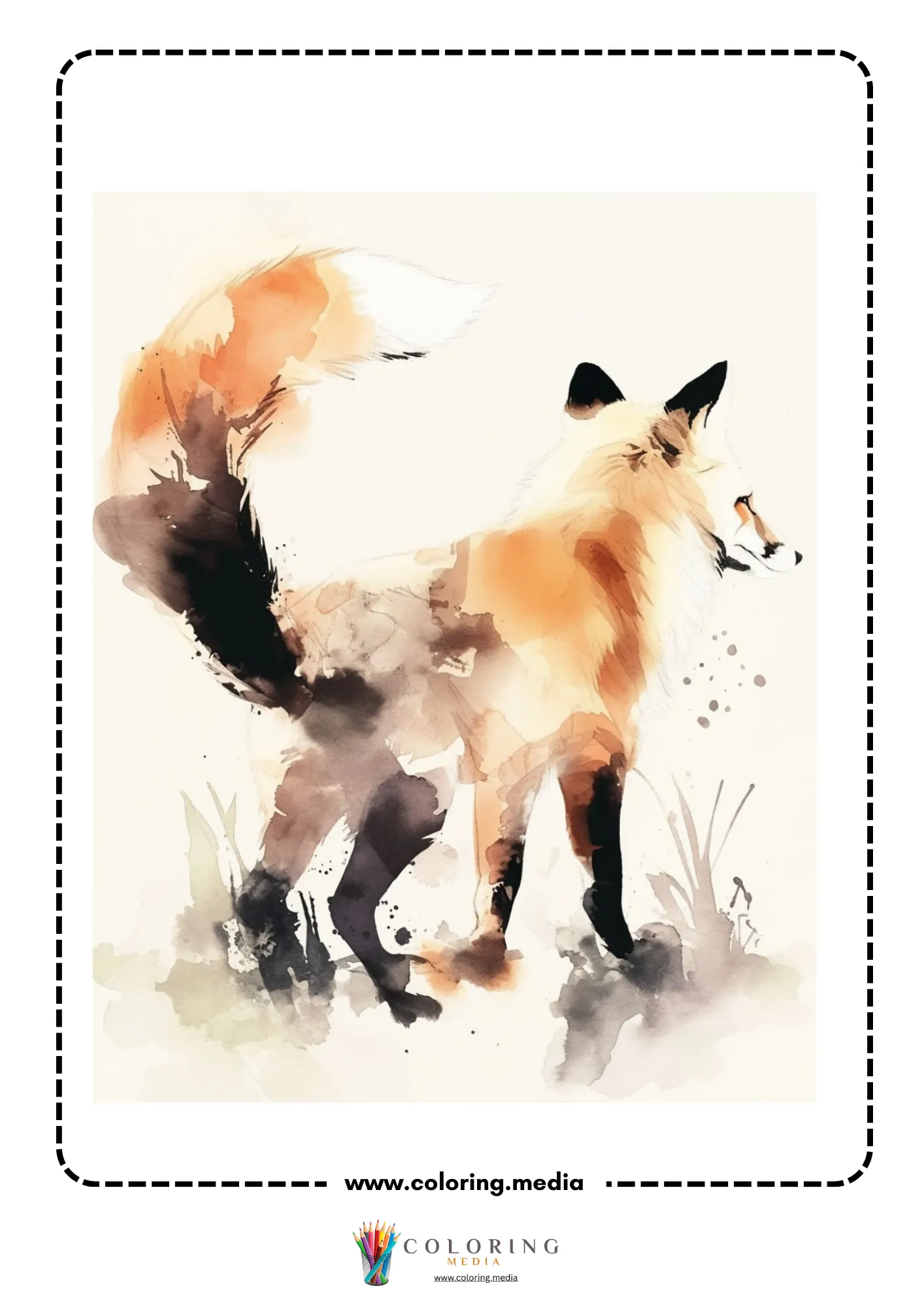 Reverse animal coloring page with watercolor wildlife portrait