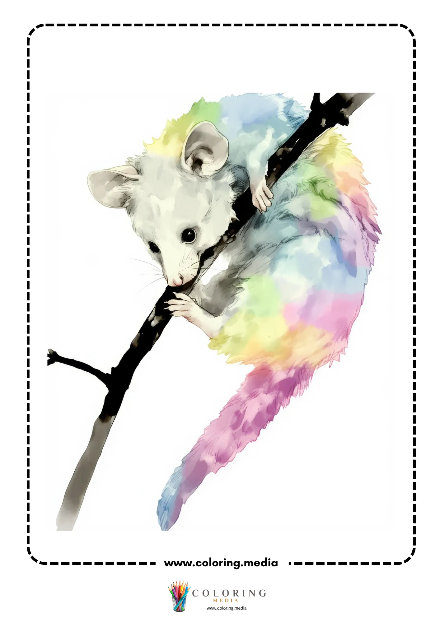 Reverse animal coloring page with animal silhouette in soft colors