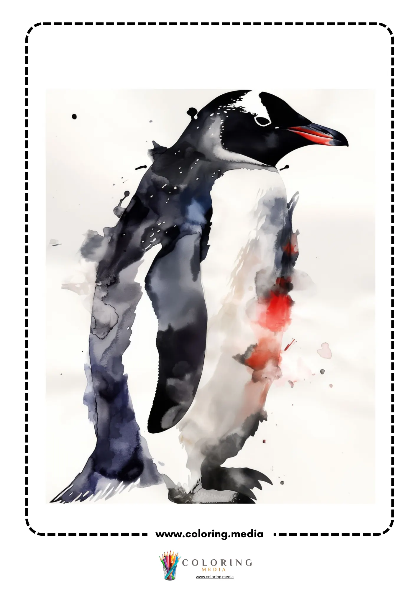 Reverse animal coloring page with painted wildlife details