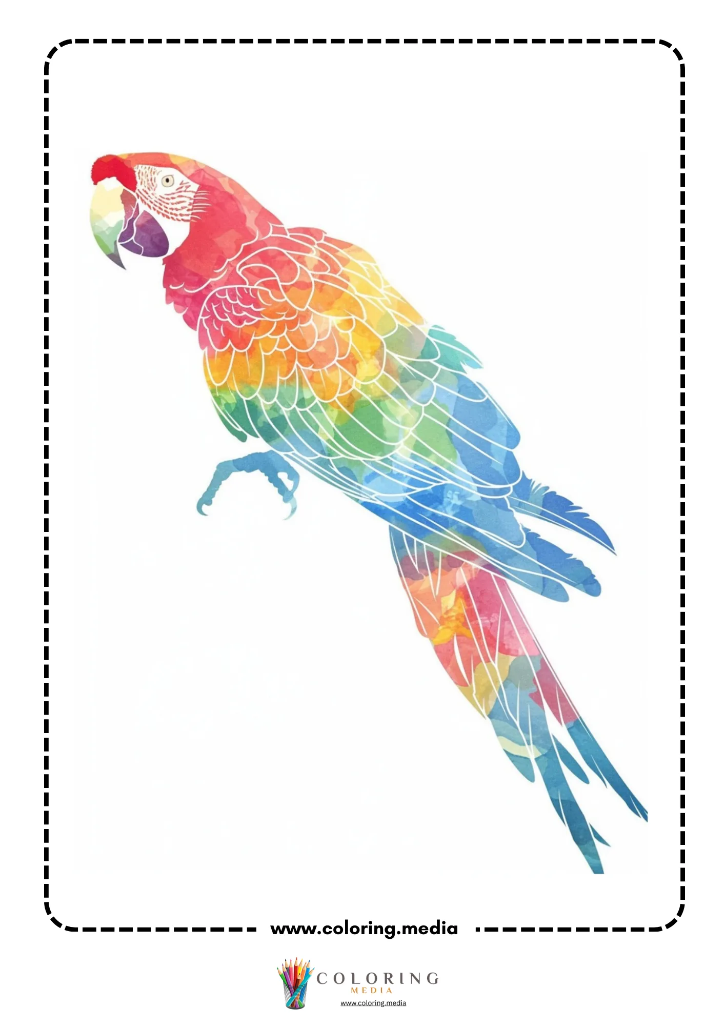 Reverse animal coloring page with watercolor animal for reverse coloring