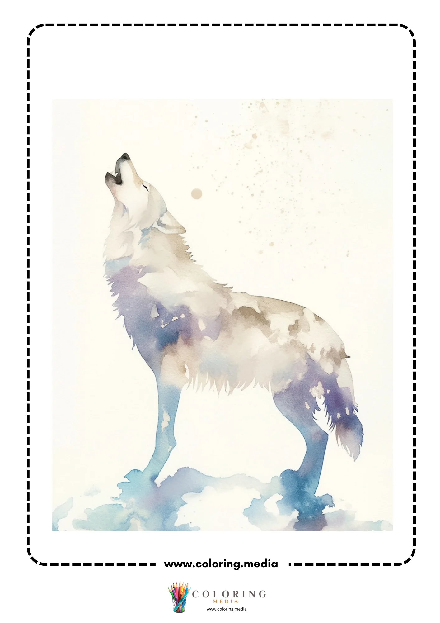 Reverse animal coloring page with soft fur texture and painted details
