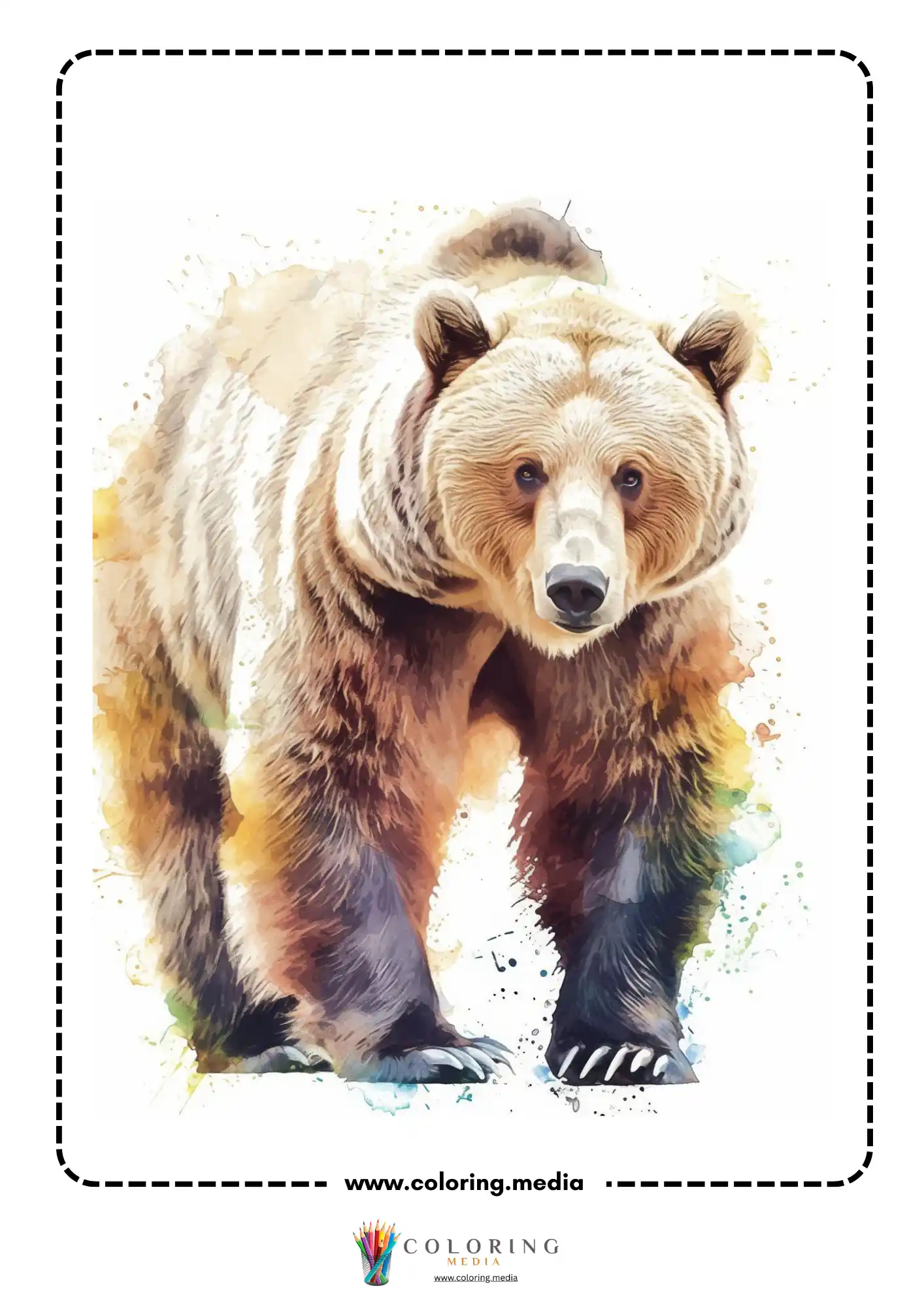 Reverse animal coloring page with bright animal portrait for line drawing