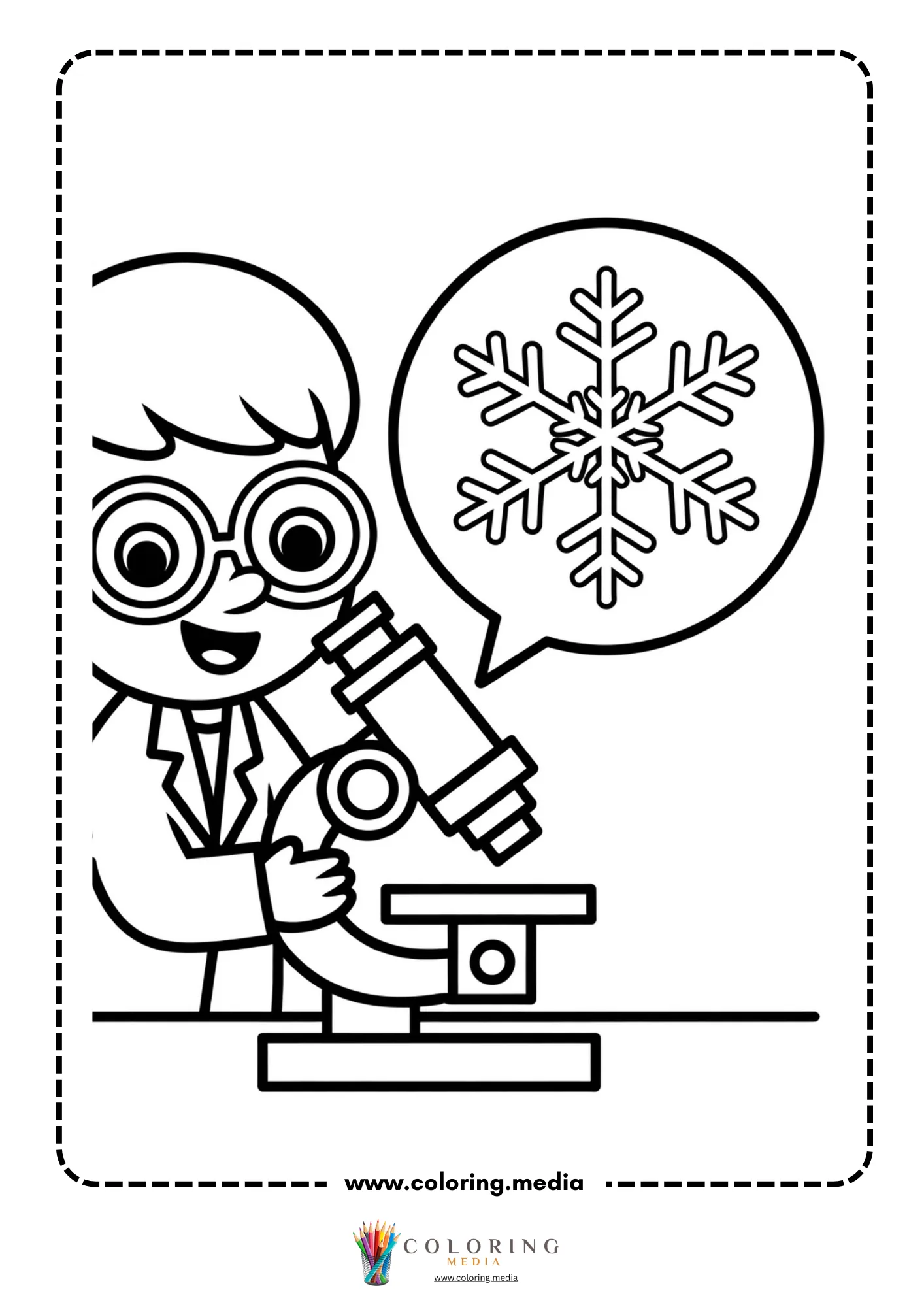 Cute science kids Christmas coloring page with experiment bubbles and wires
