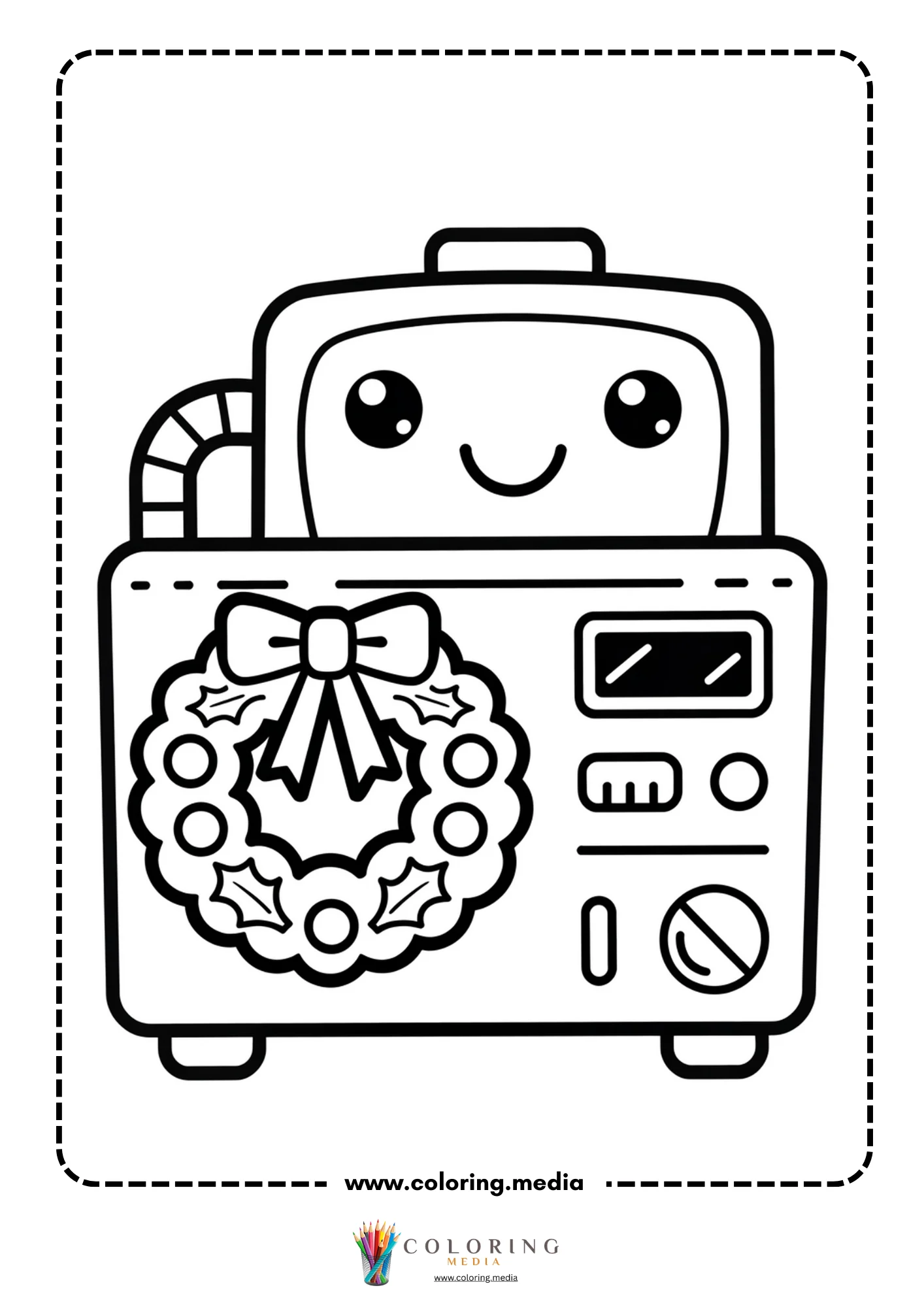 Cute science kids Christmas coloring page with lab tools and Santa cap
