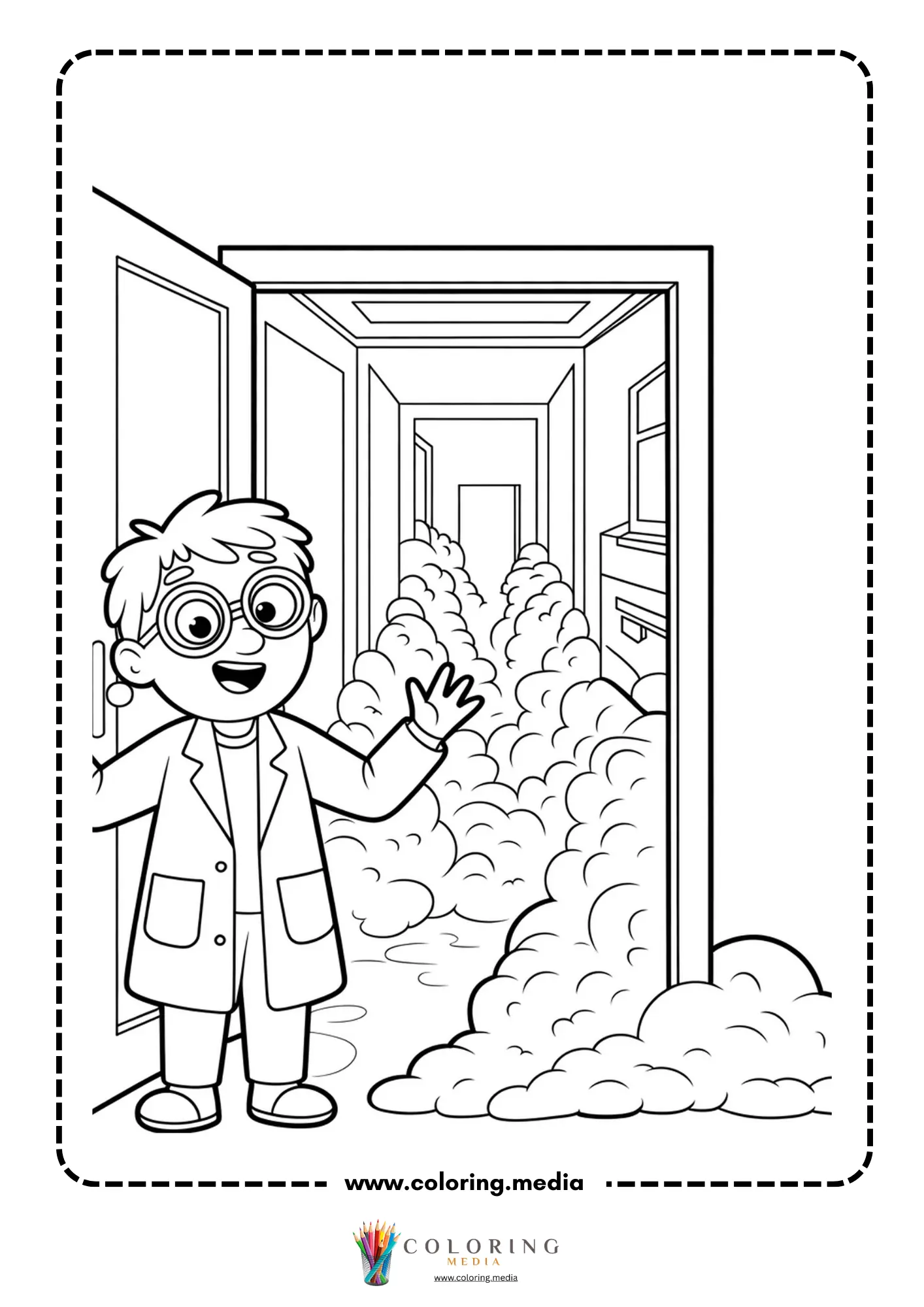 Cute science kids Christmas coloring page with Christmas chemistry equipment