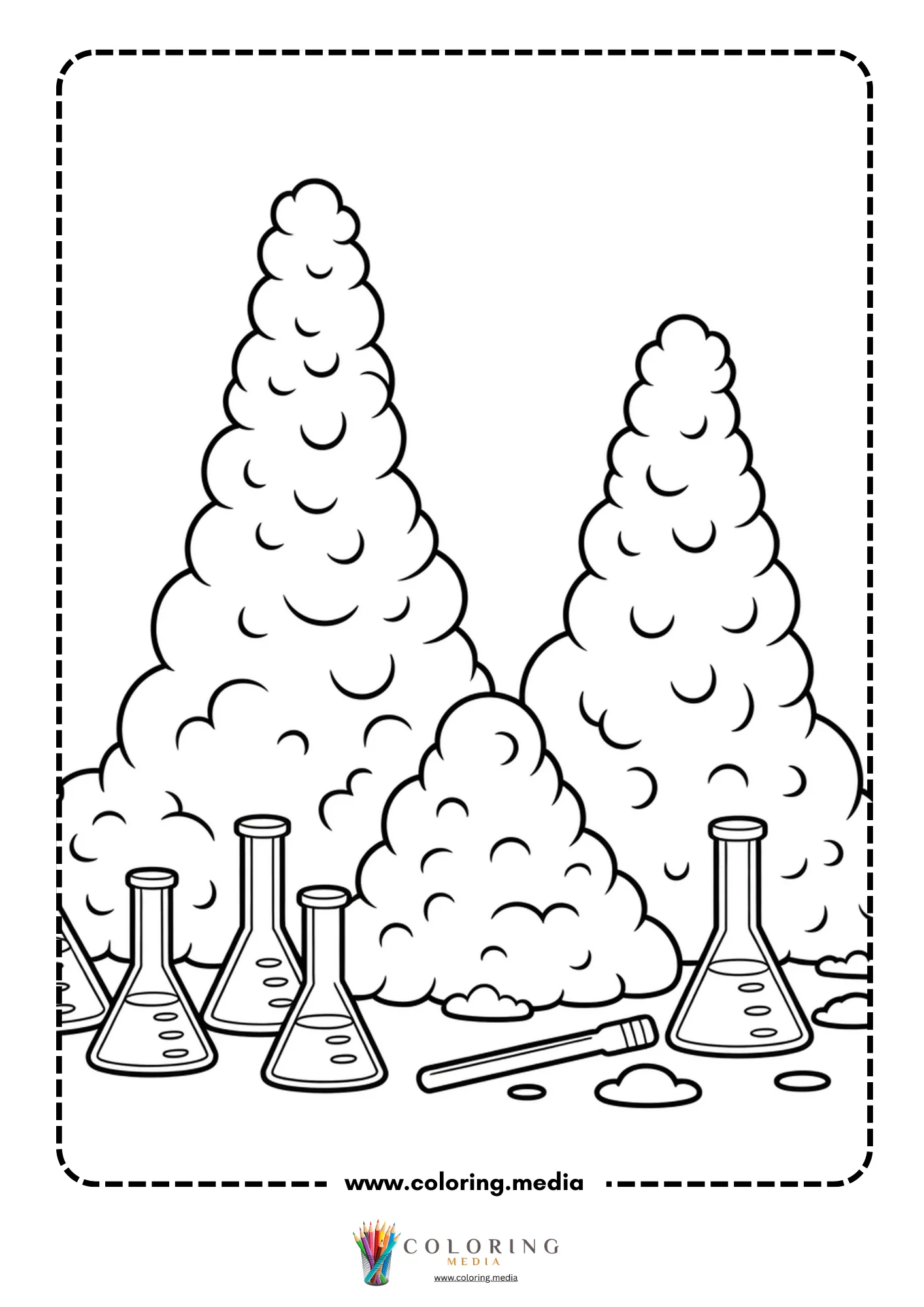 Cute science kids Christmas coloring page with cheerful holiday experiment