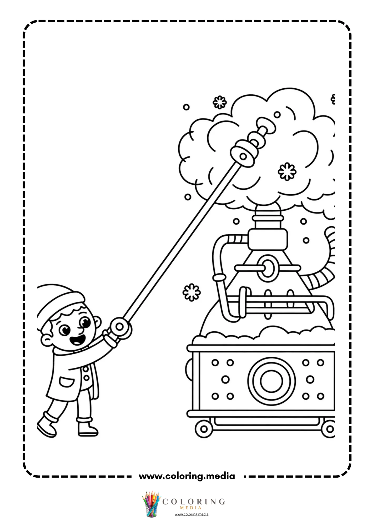 Cute science kids Christmas coloring page with holiday chemistry experiment