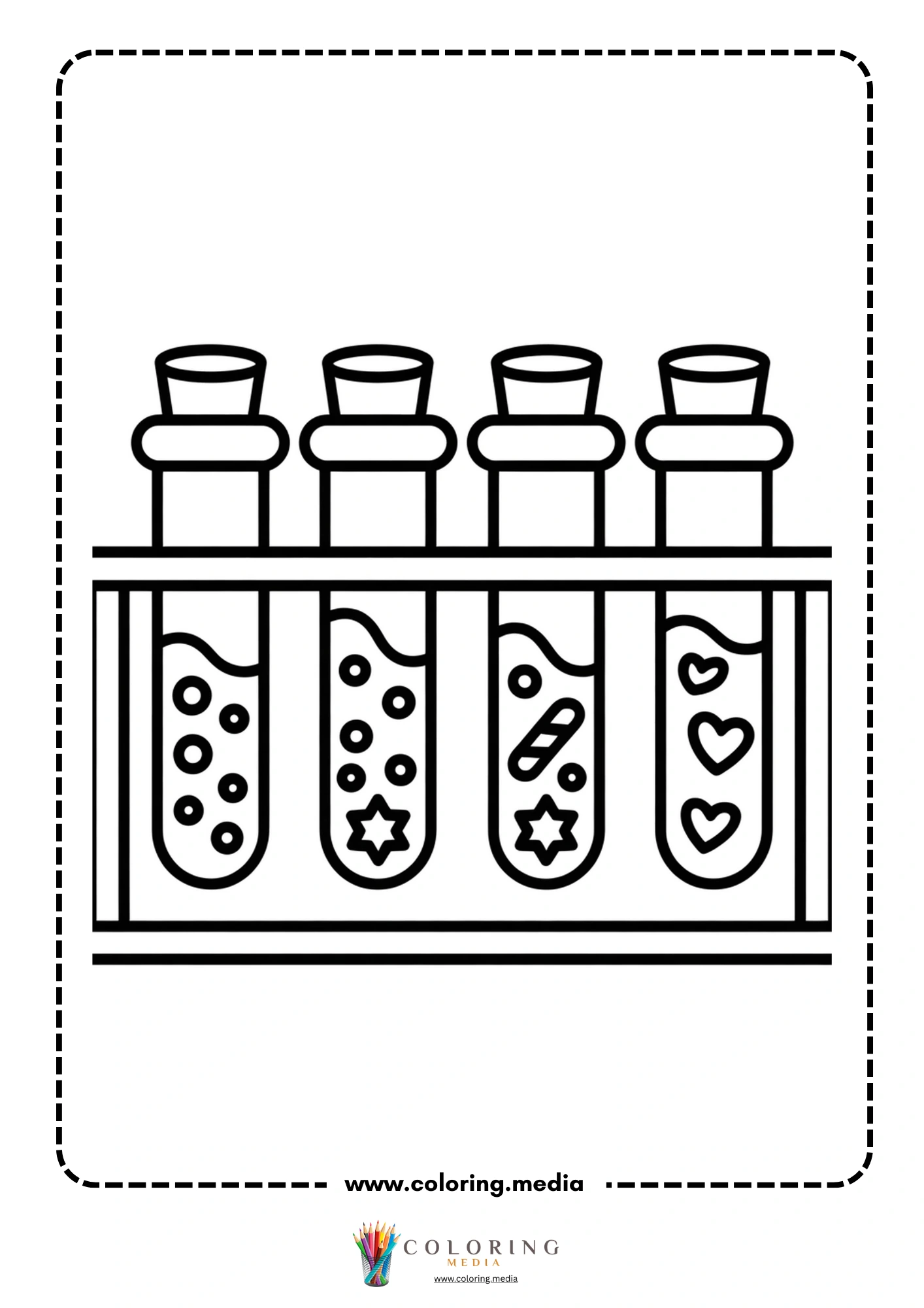 Cute science kids Christmas coloring page with beakers and festive hat