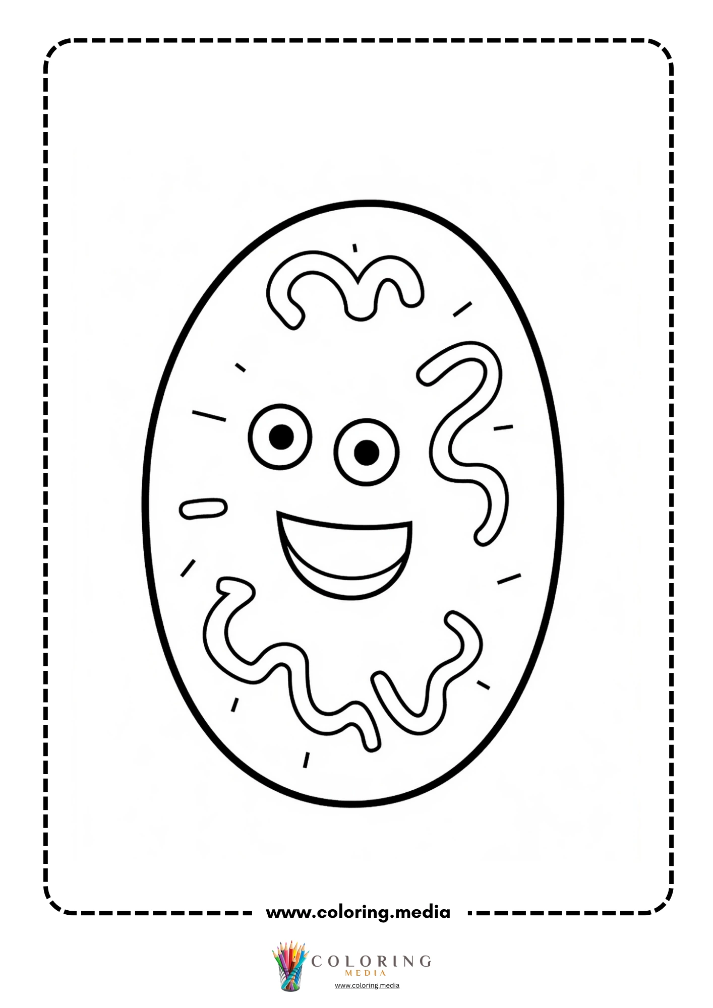 Cute virus and bacteria coloring page with squiggly cell outlines