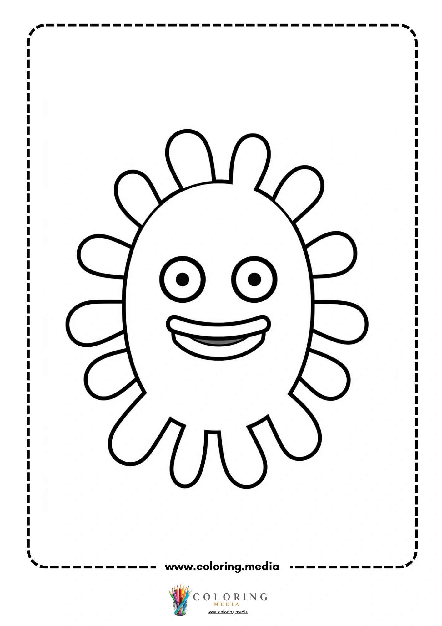 Cute virus and bacteria coloring page with spotted microbe body