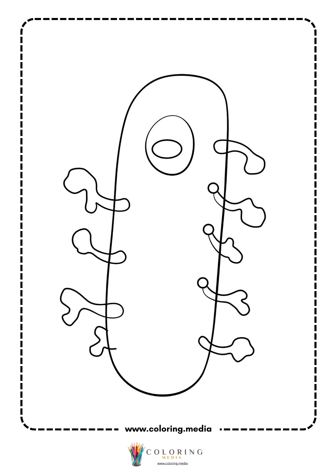 Cute virus and bacteria coloring page with floating germ shapes