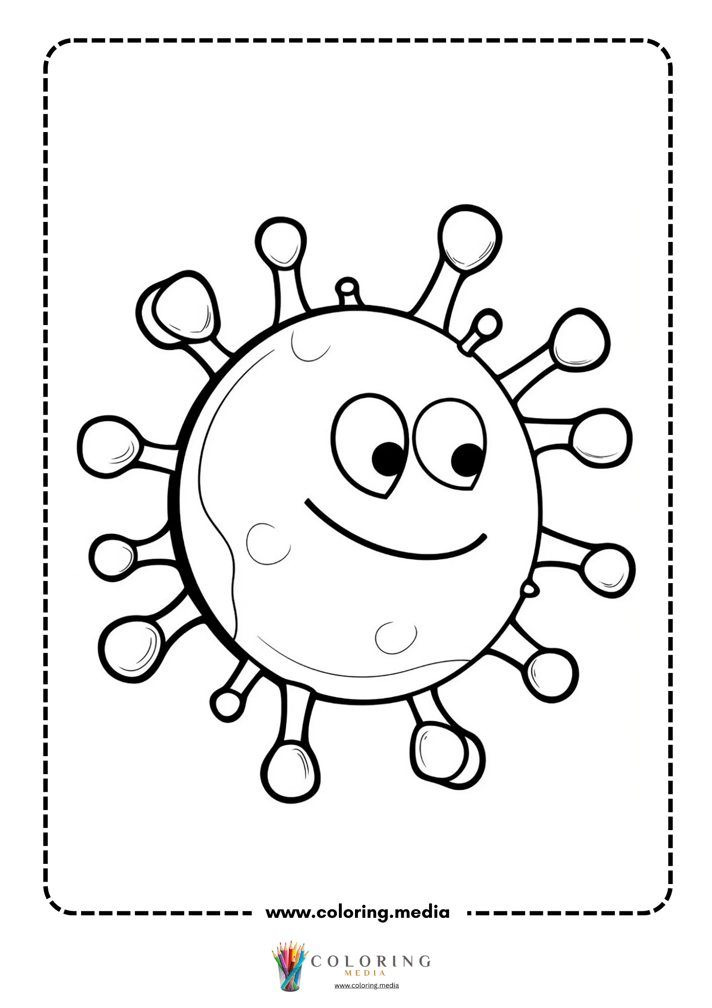 Cute virus and bacteria coloring page with science cell shapes