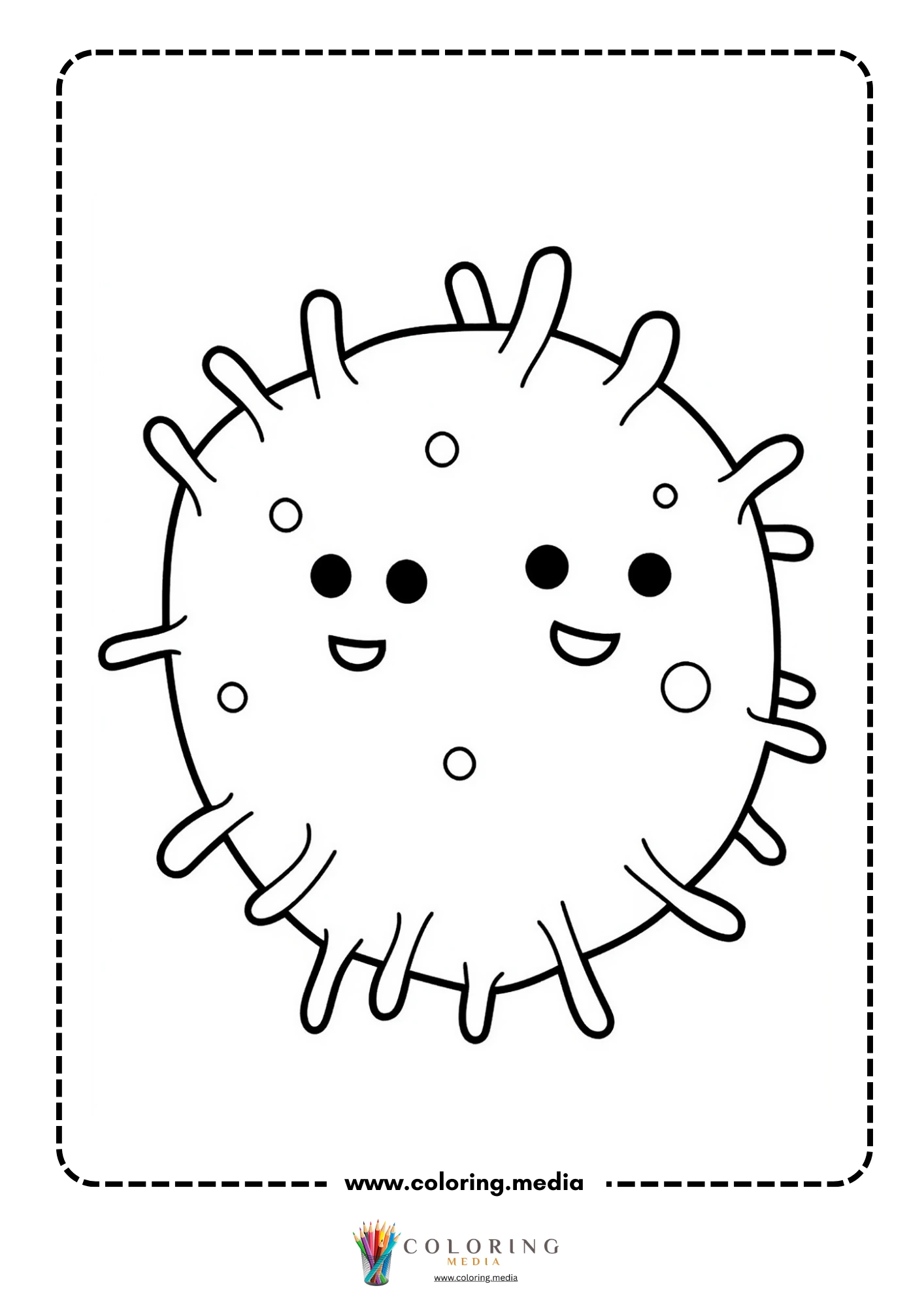 Cute virus and bacteria coloring page with microscopic cartoon shapes