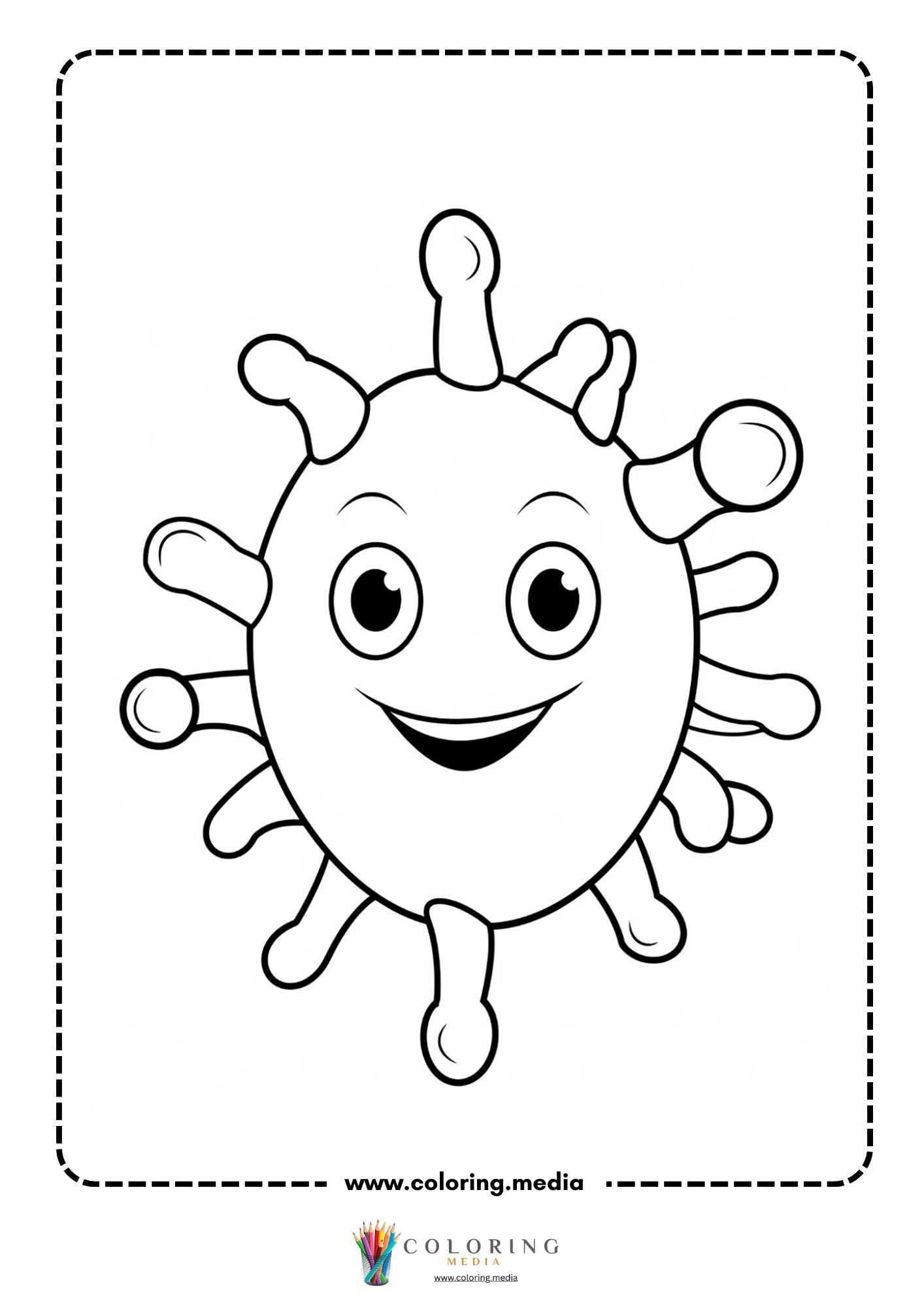 Cute virus and bacteria coloring page with playful microbe scene