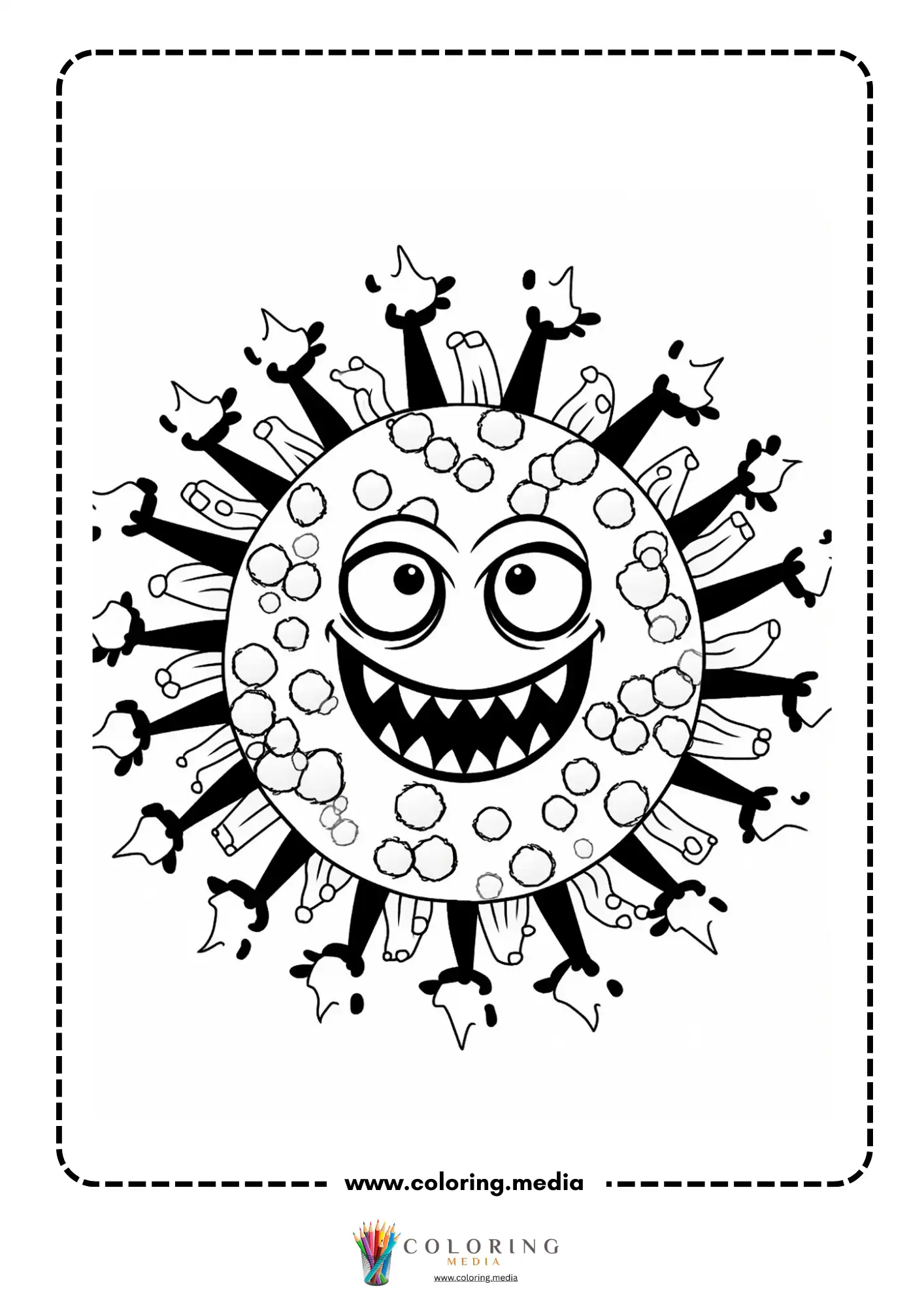 Cute virus and bacteria coloring page with blob cell pattern