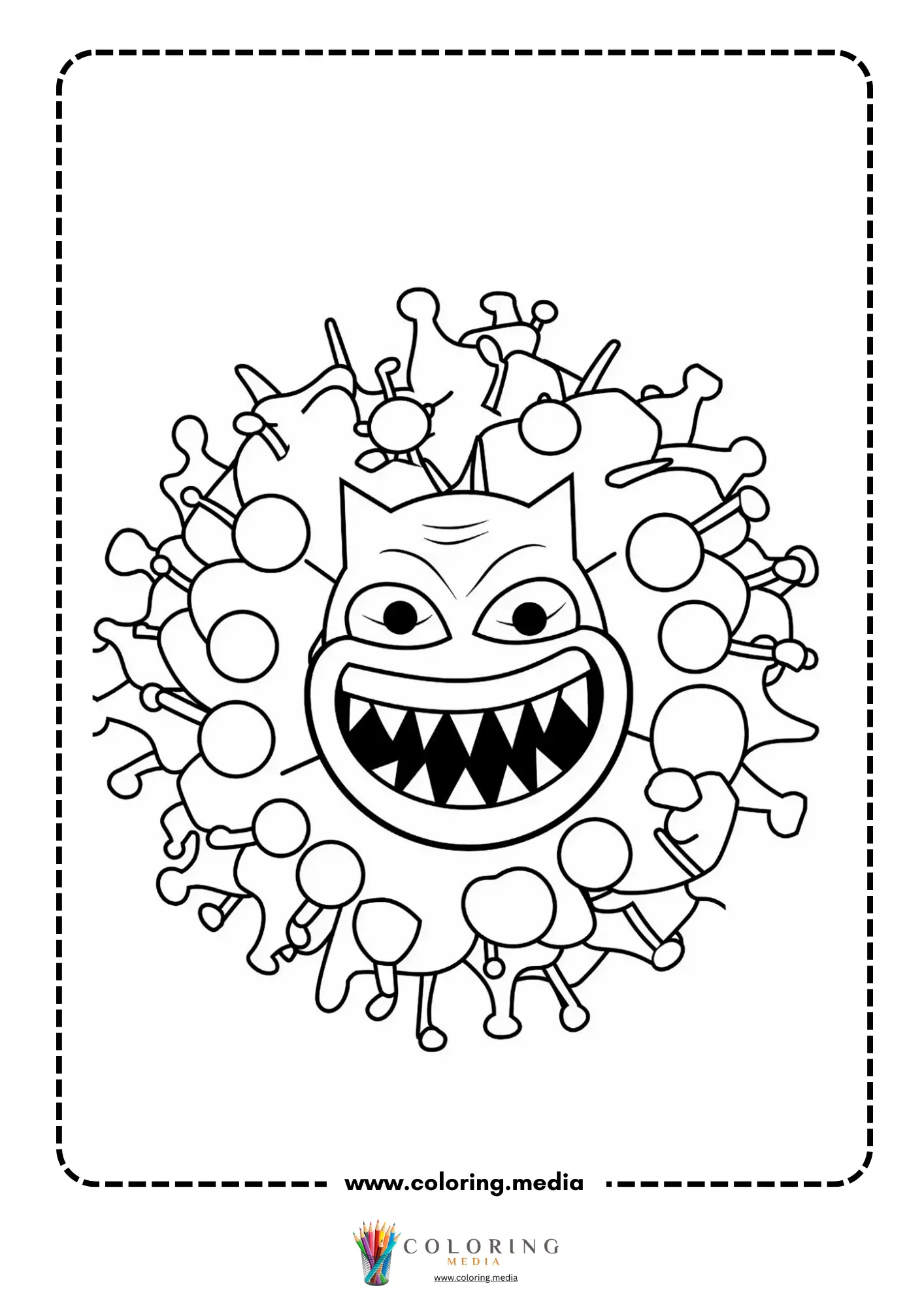 Cute virus and bacteria coloring page with simple cell forms