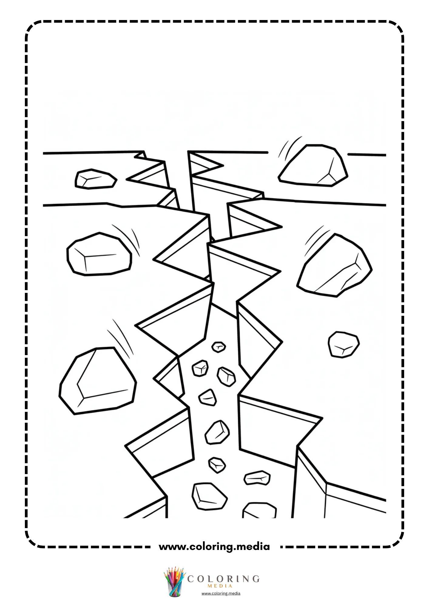 Earthquake coloring page with safety scene during shaking