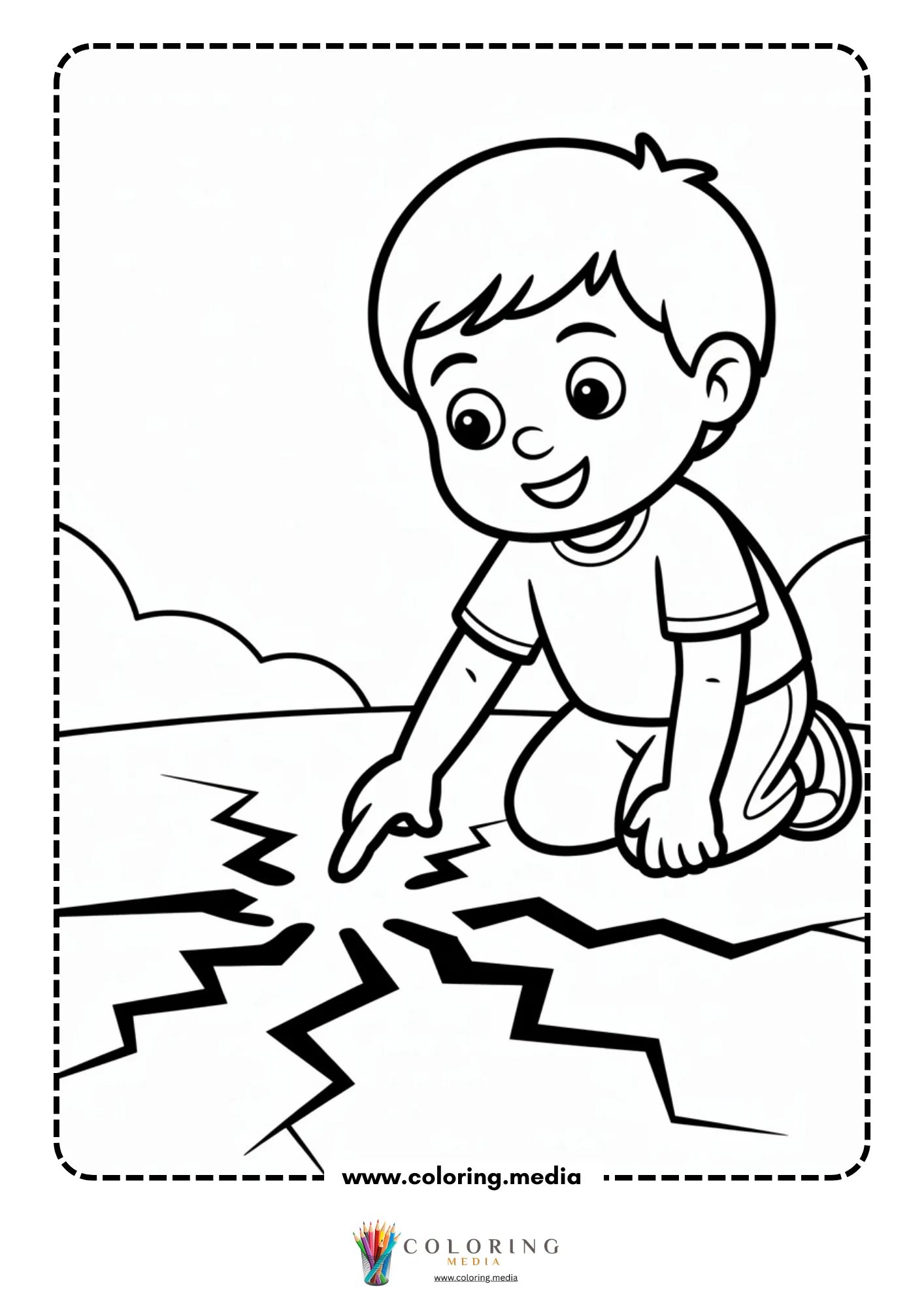 Earthquake coloring page with earthquake damage line art