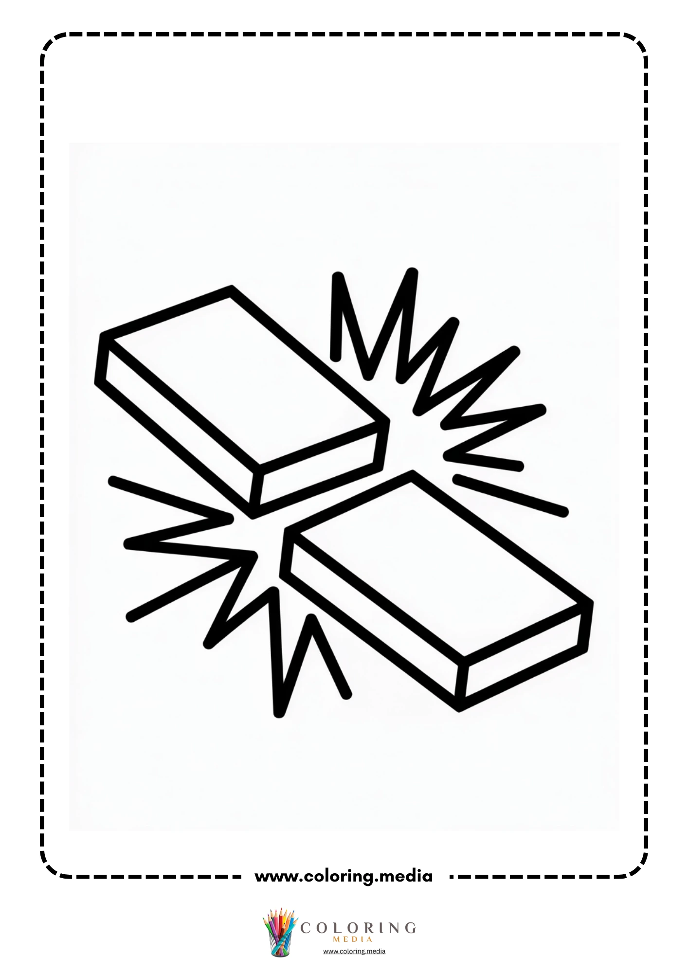 Earthquake coloring page with jagged cracks and small houses