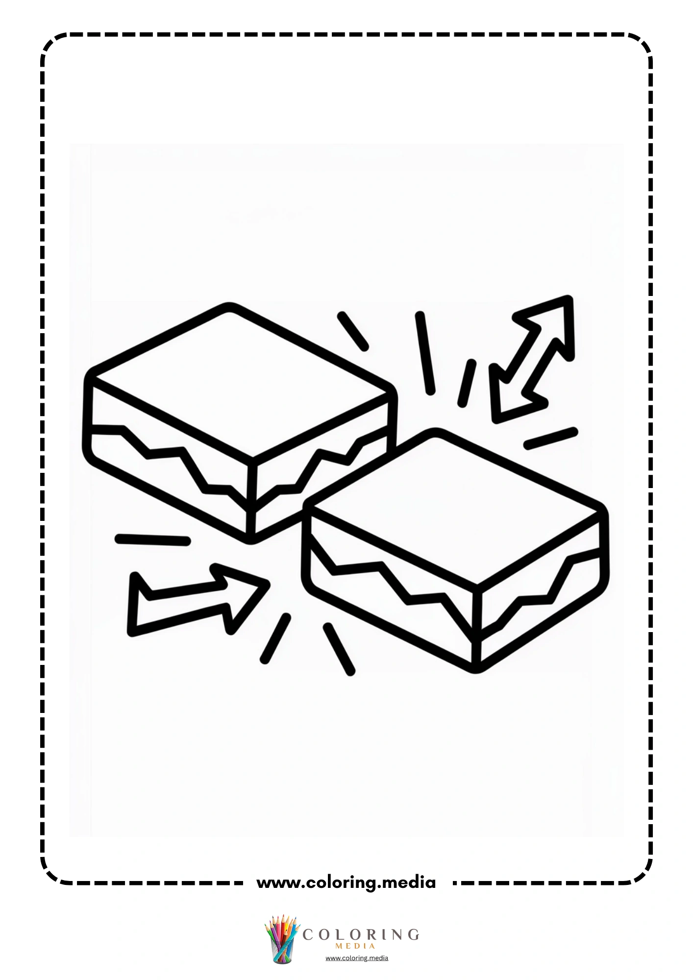 Earthquake coloring page with damaged pavement and fault lines