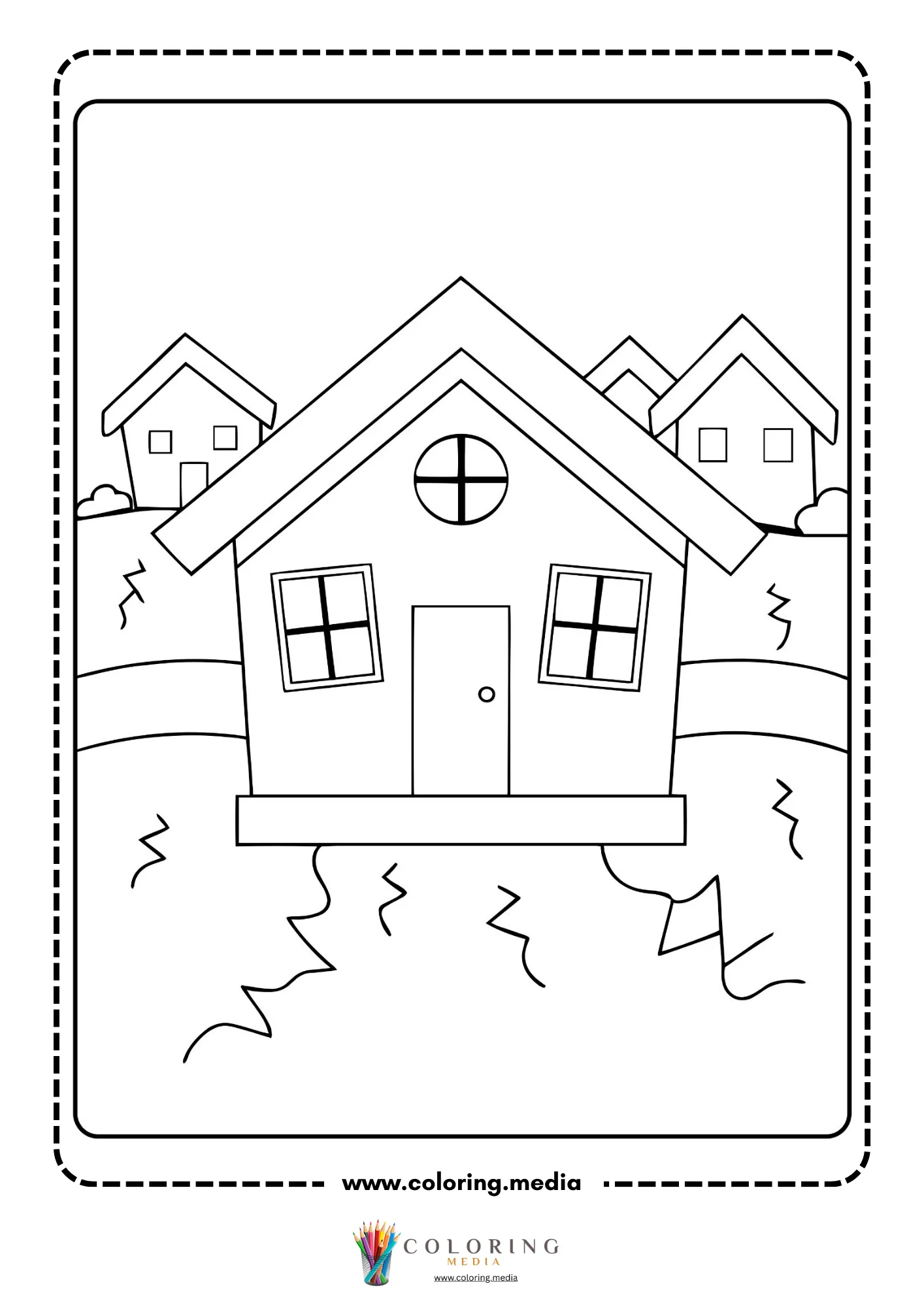 Earthquake coloring page with earthquake fault science scene