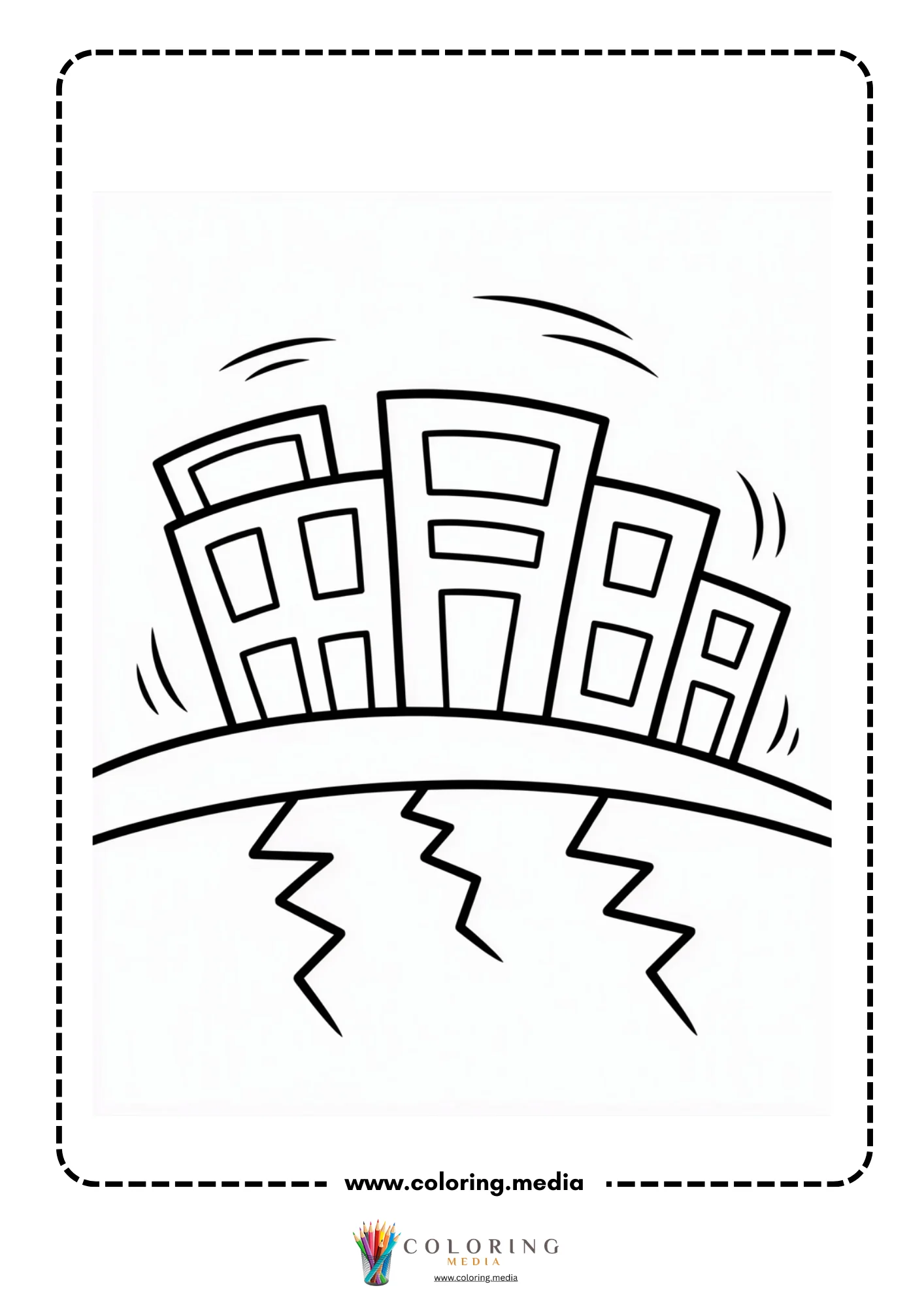 Earthquake coloring page with simple crack pattern in the earth