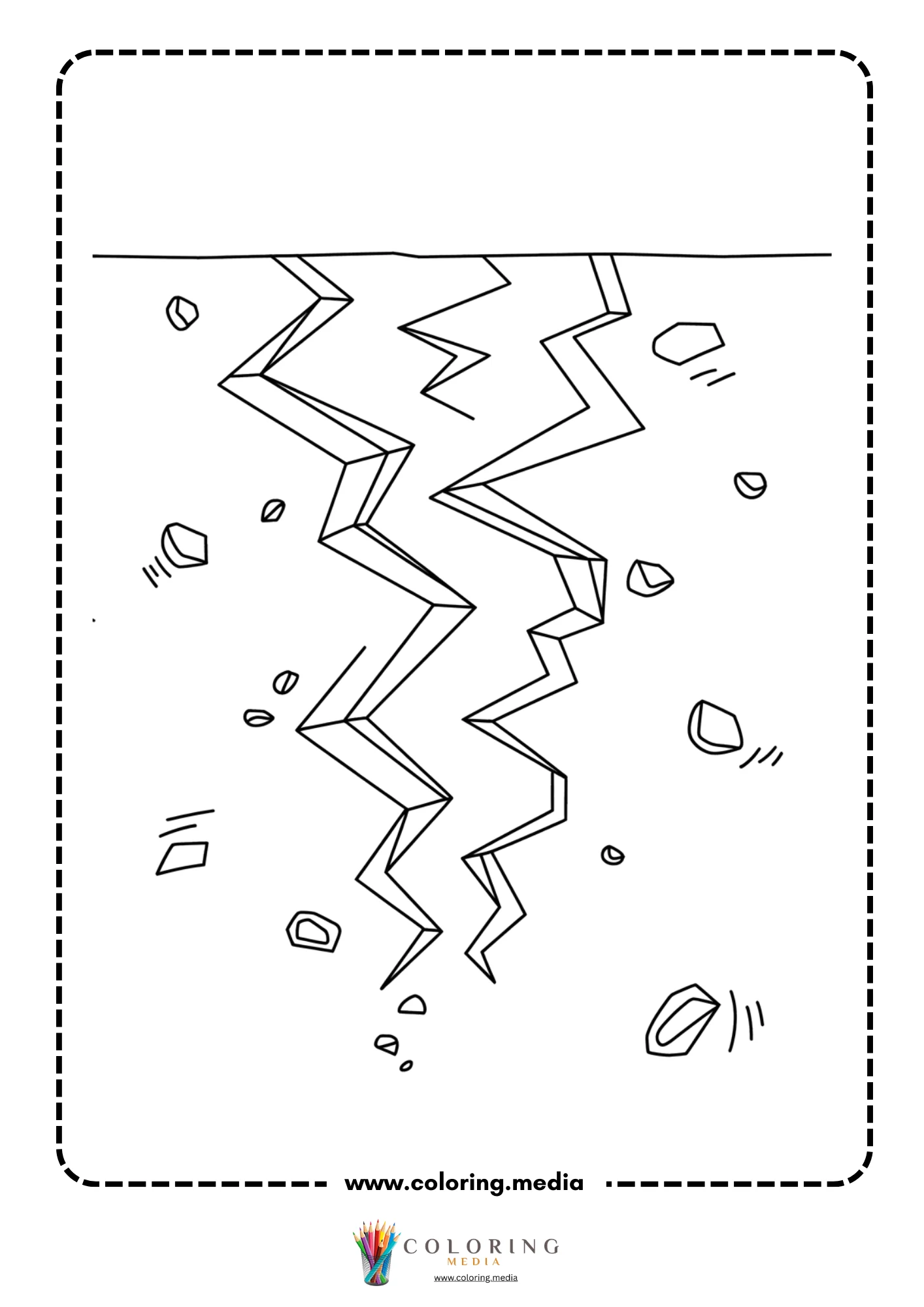 Earthquake coloring page with earthquake fault line scene