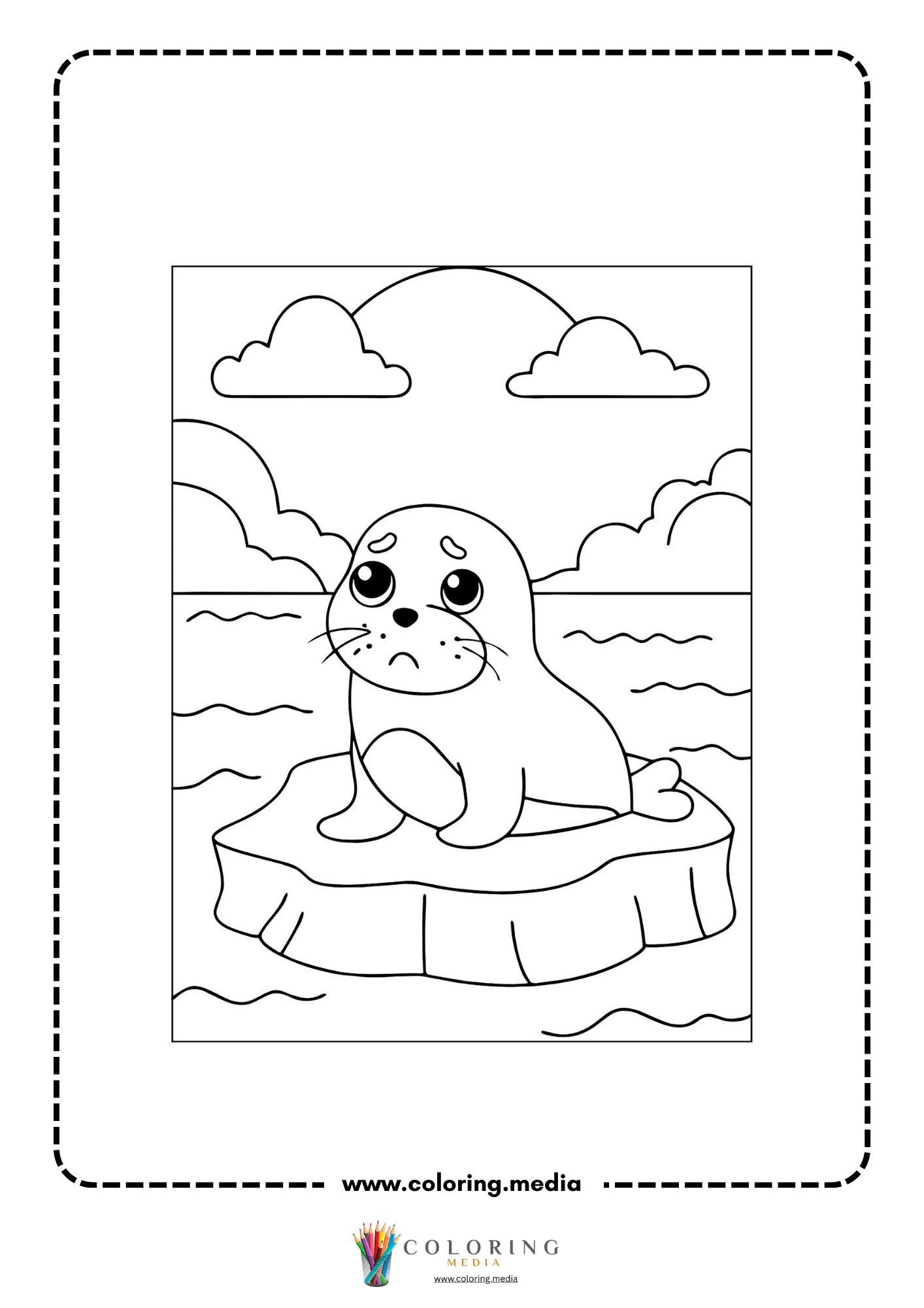 Global warming coloring page with dry ground and nature scene
