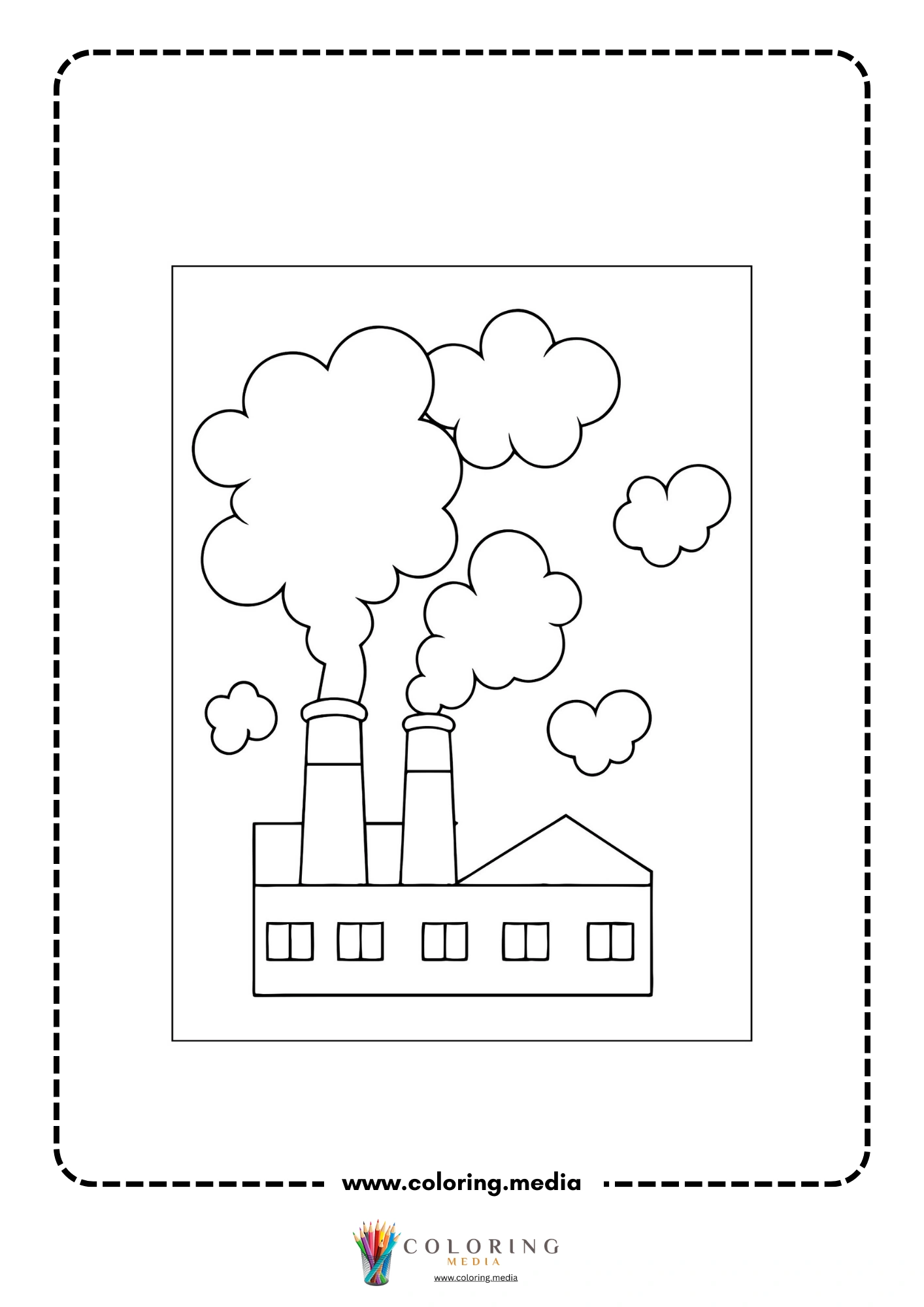 Global warming coloring page with changing trees and cloudy sky