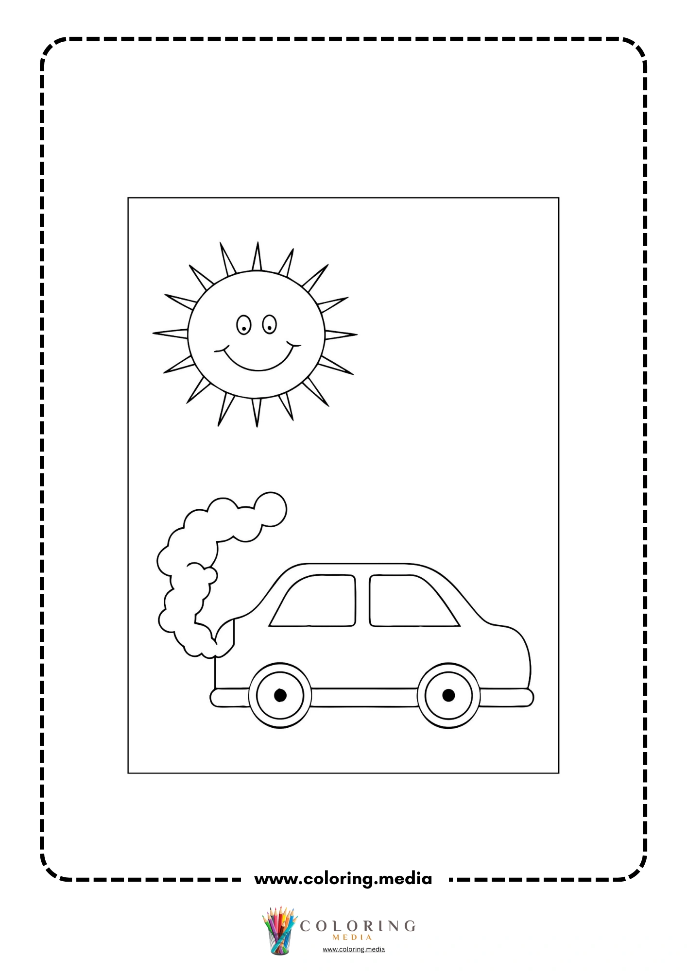 Global warming coloring page with planet and heat warning symbols