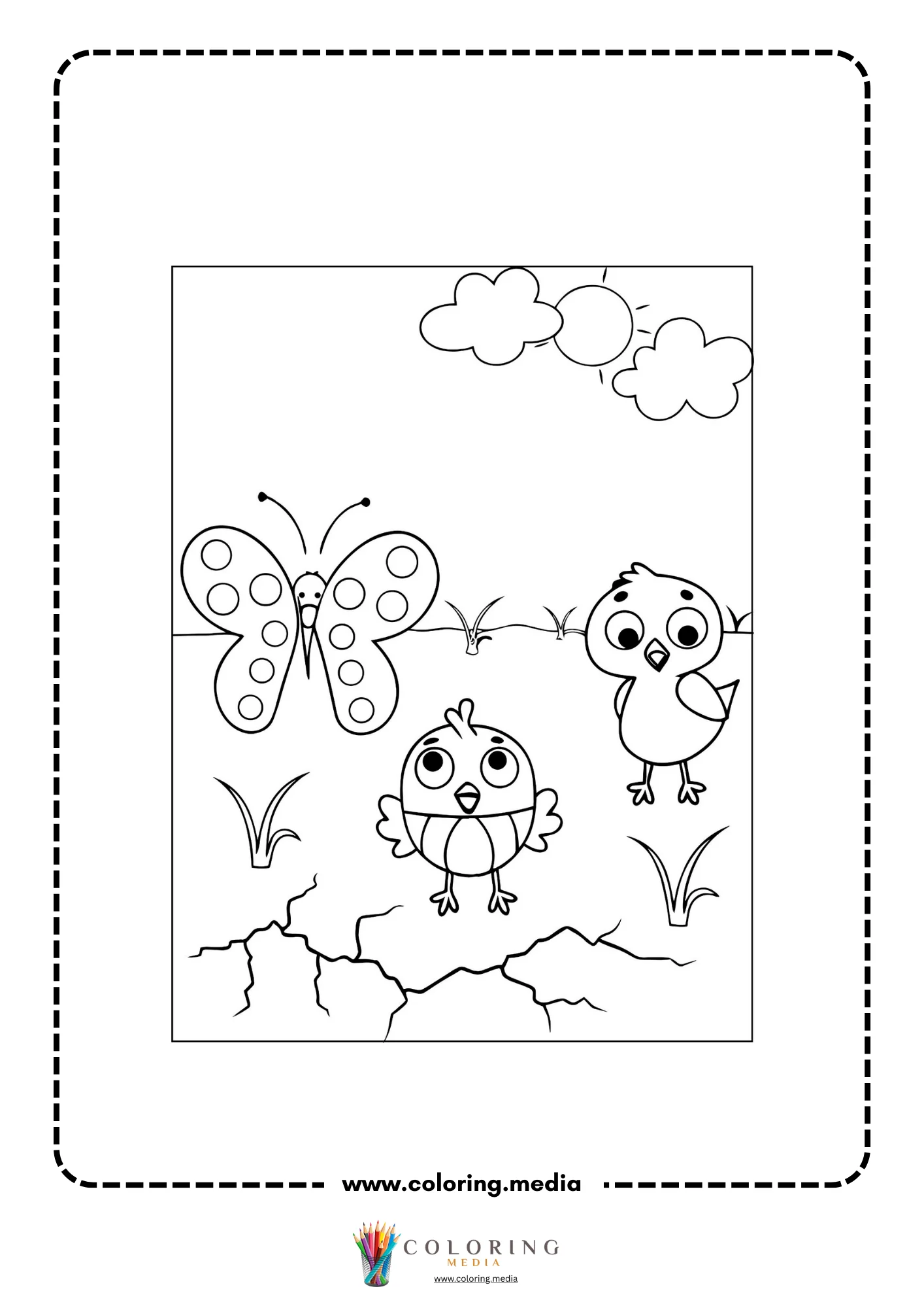 Global warming coloring page with nature affected by climate change