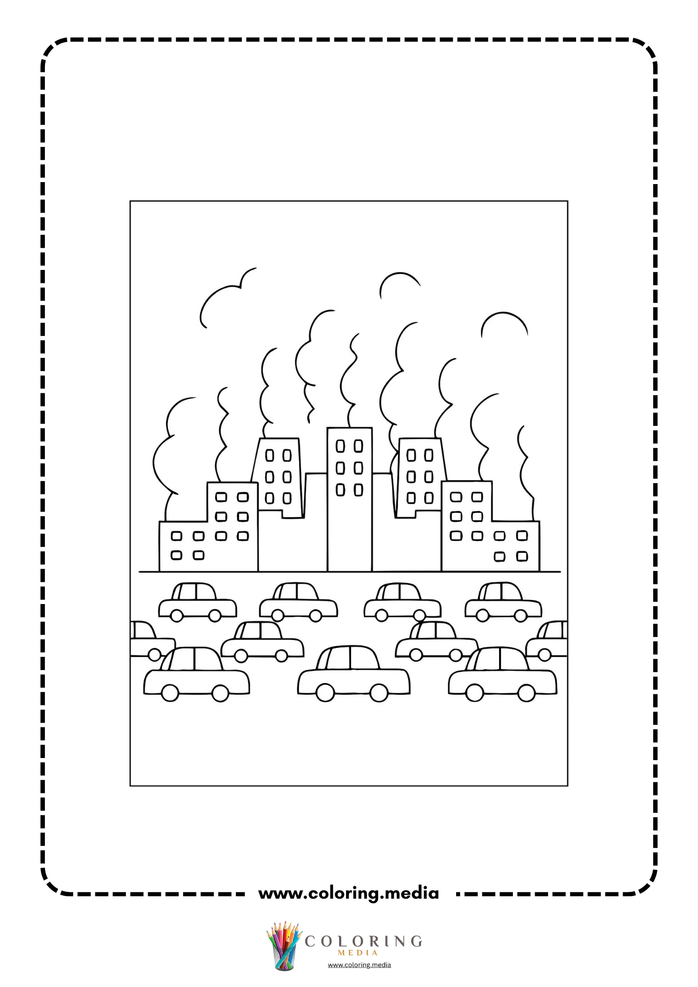 Global warming coloring page with climate awareness scene
