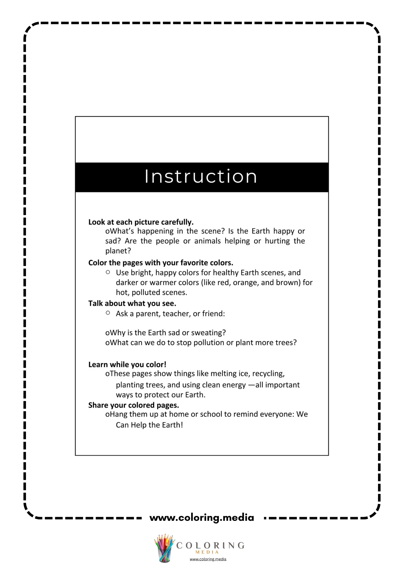 Global warming coloring page with environment and warming concept
