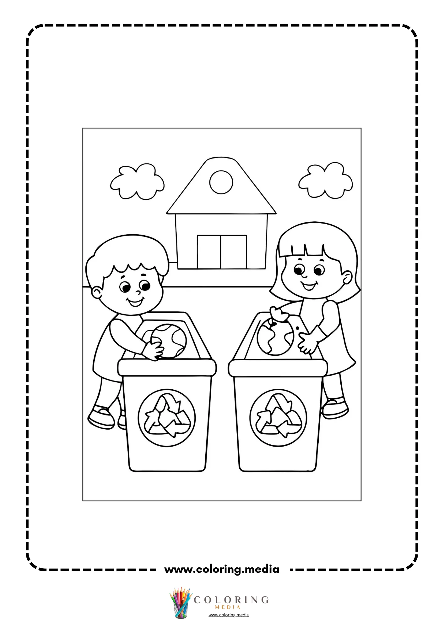 Global warming coloring page with melting ice climate concept