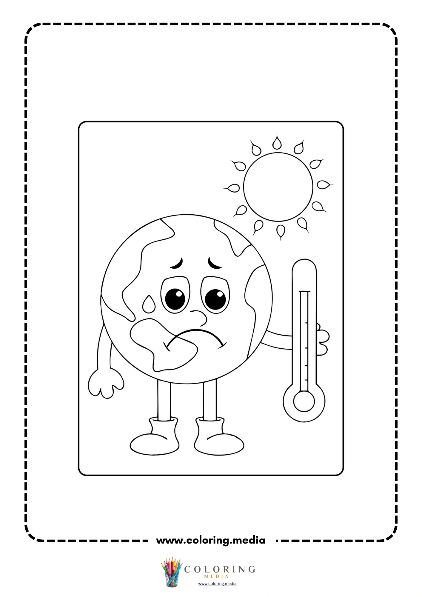 Greenhouse effects coloring page with planet climate warning scene