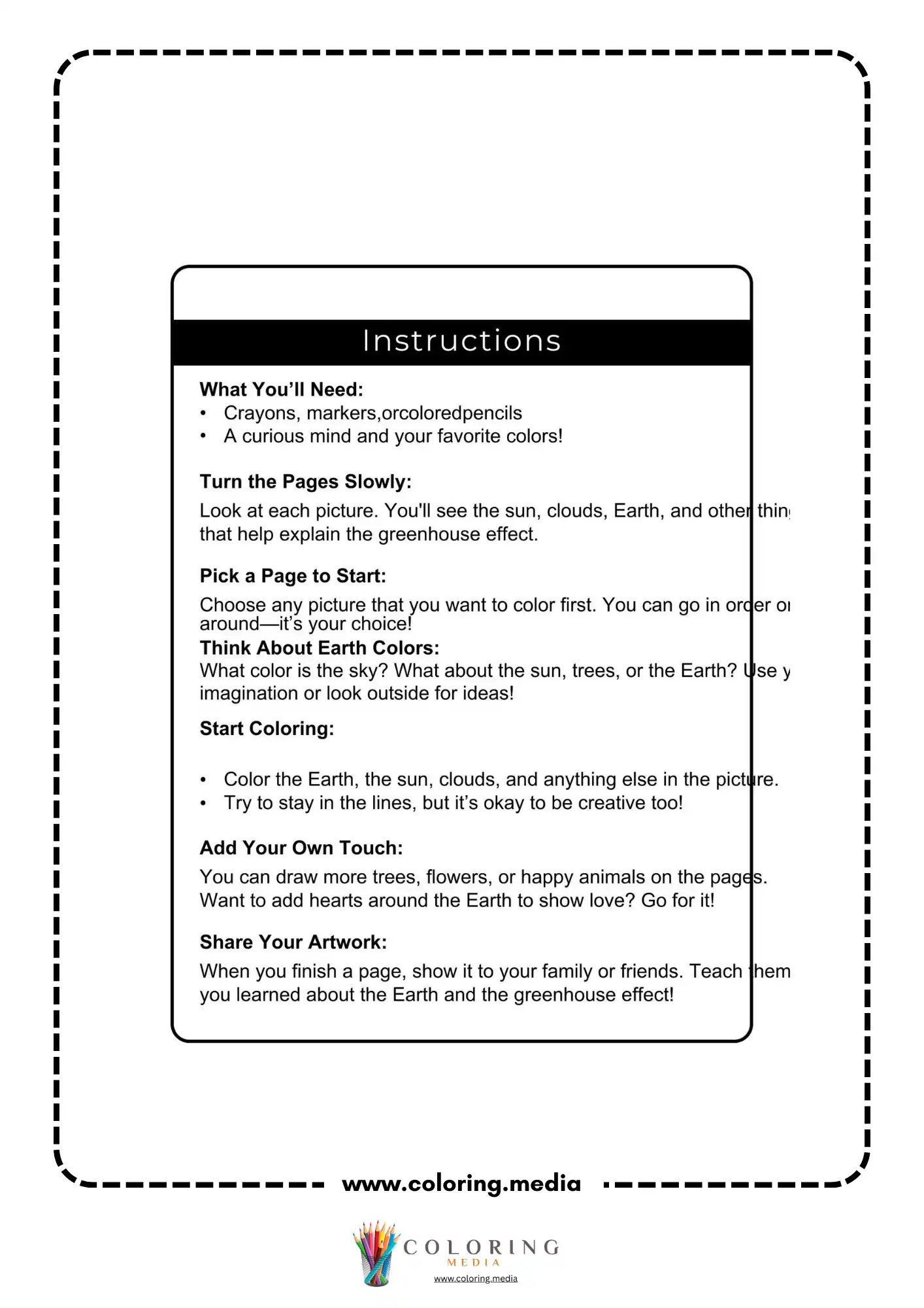 Greenhouse effects coloring page with Earth and atmosphere science