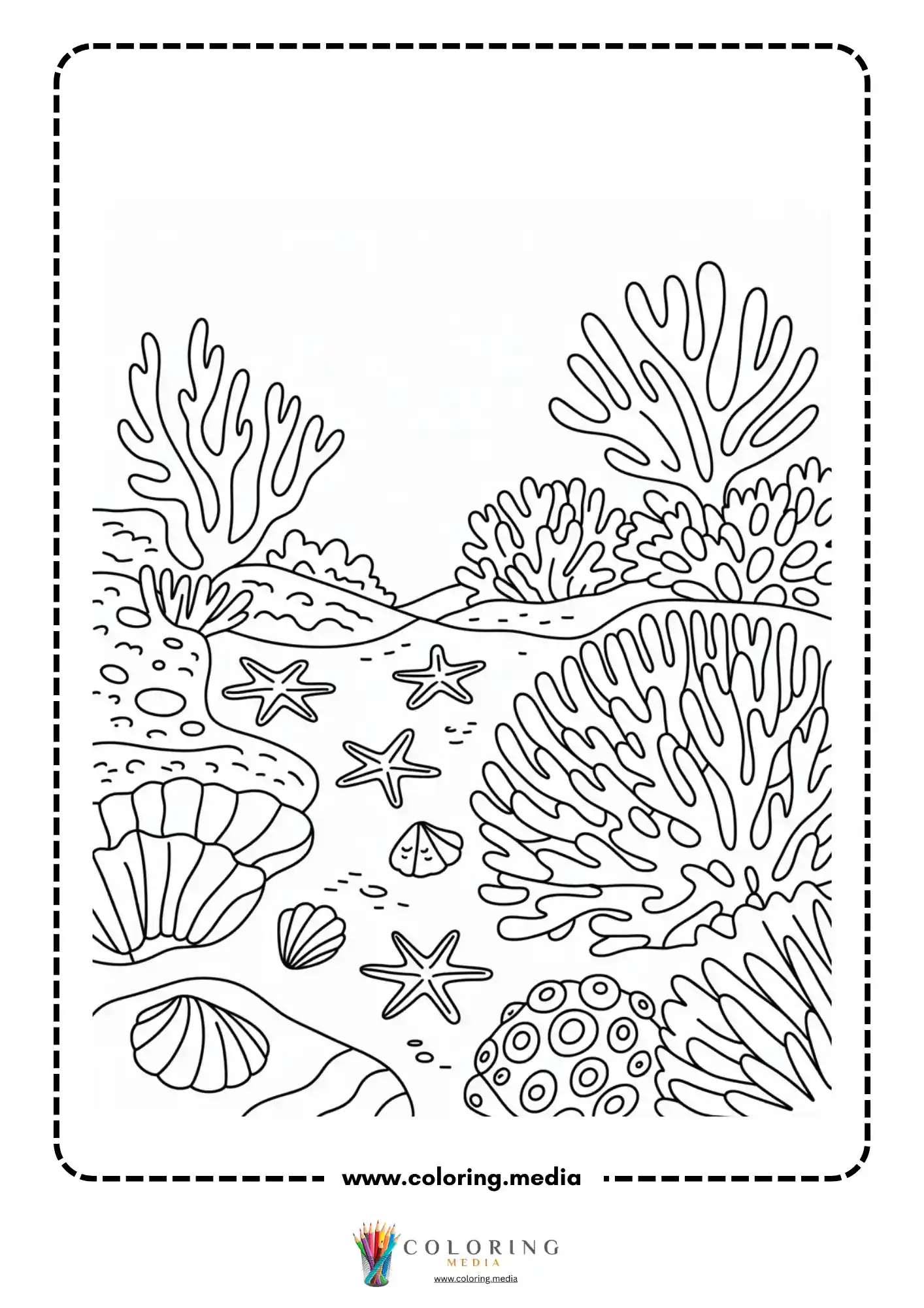 Ocean coloring page with underwater scene and bubbles