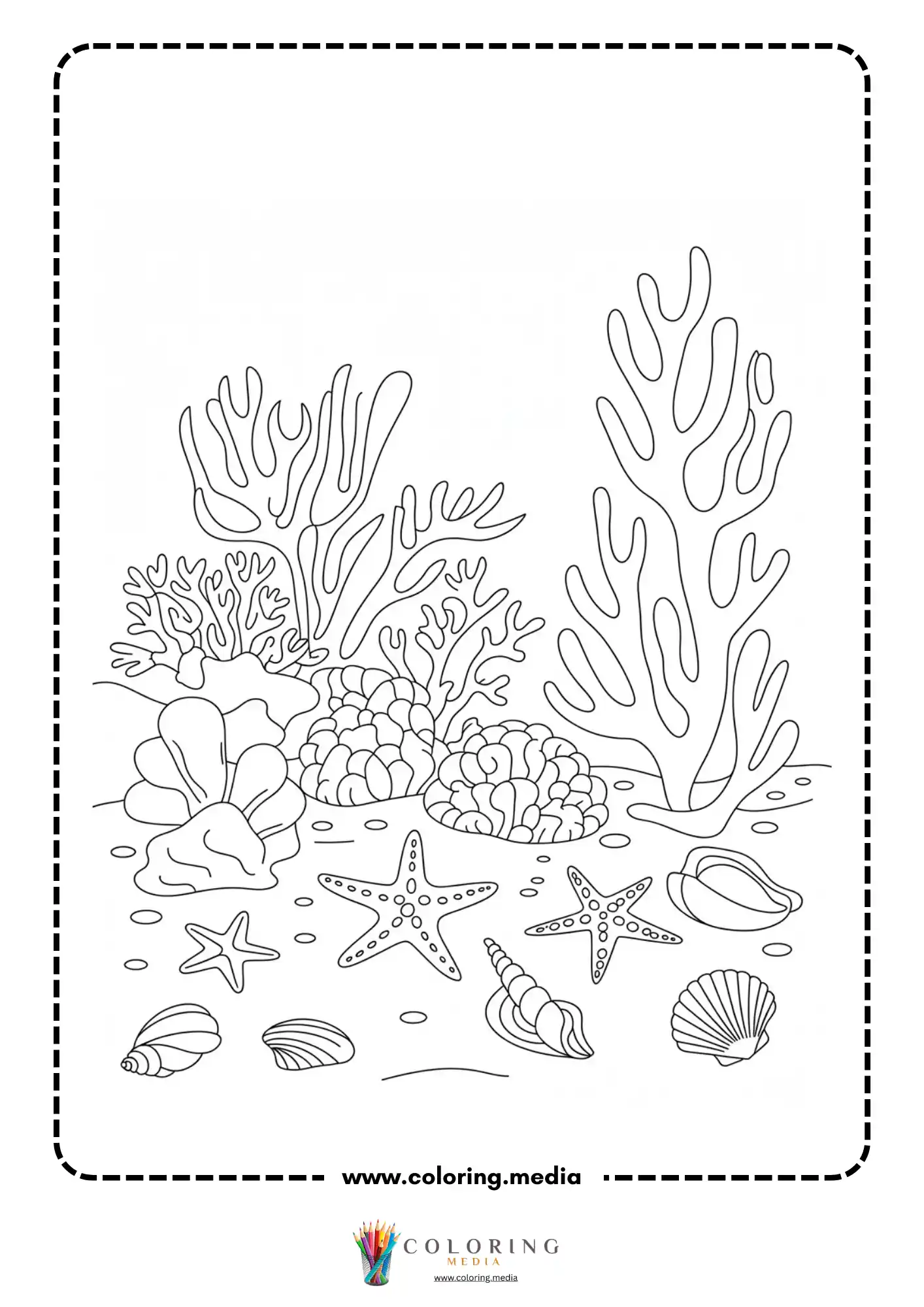 Ocean coloring page with ocean floor and swimming creatures