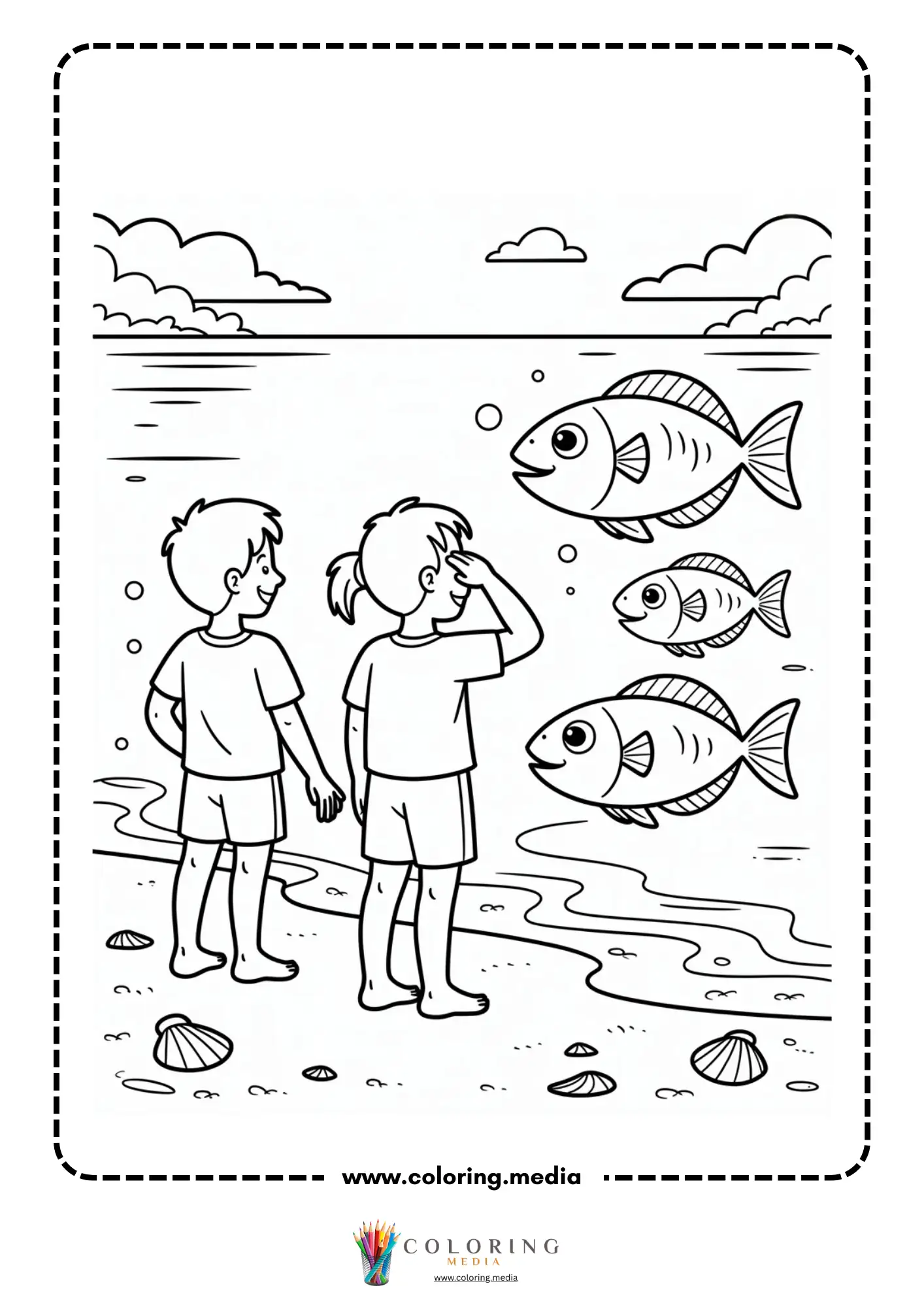 Ocean coloring page with coral reef line art