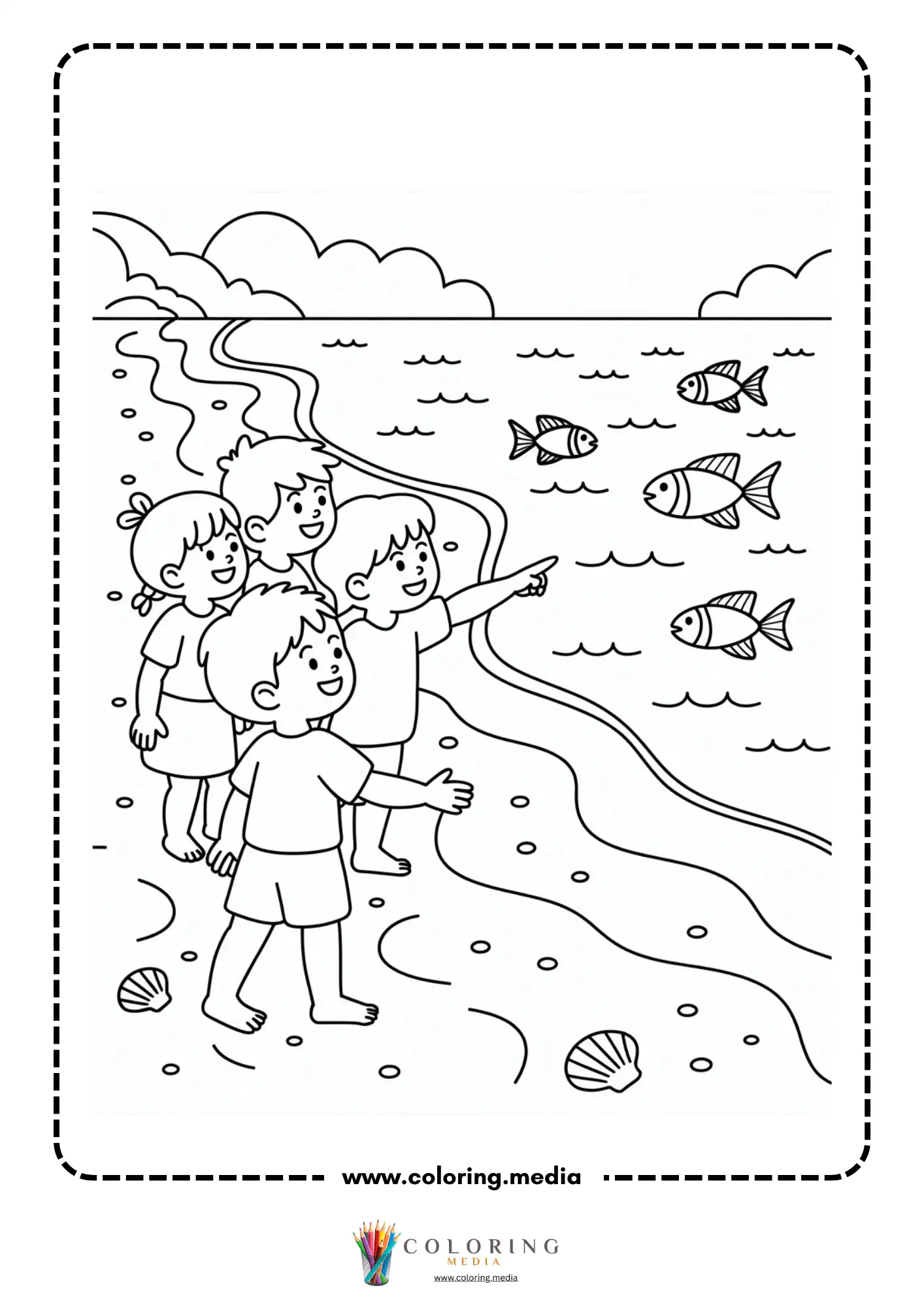 Ocean coloring page with underwater nature scene