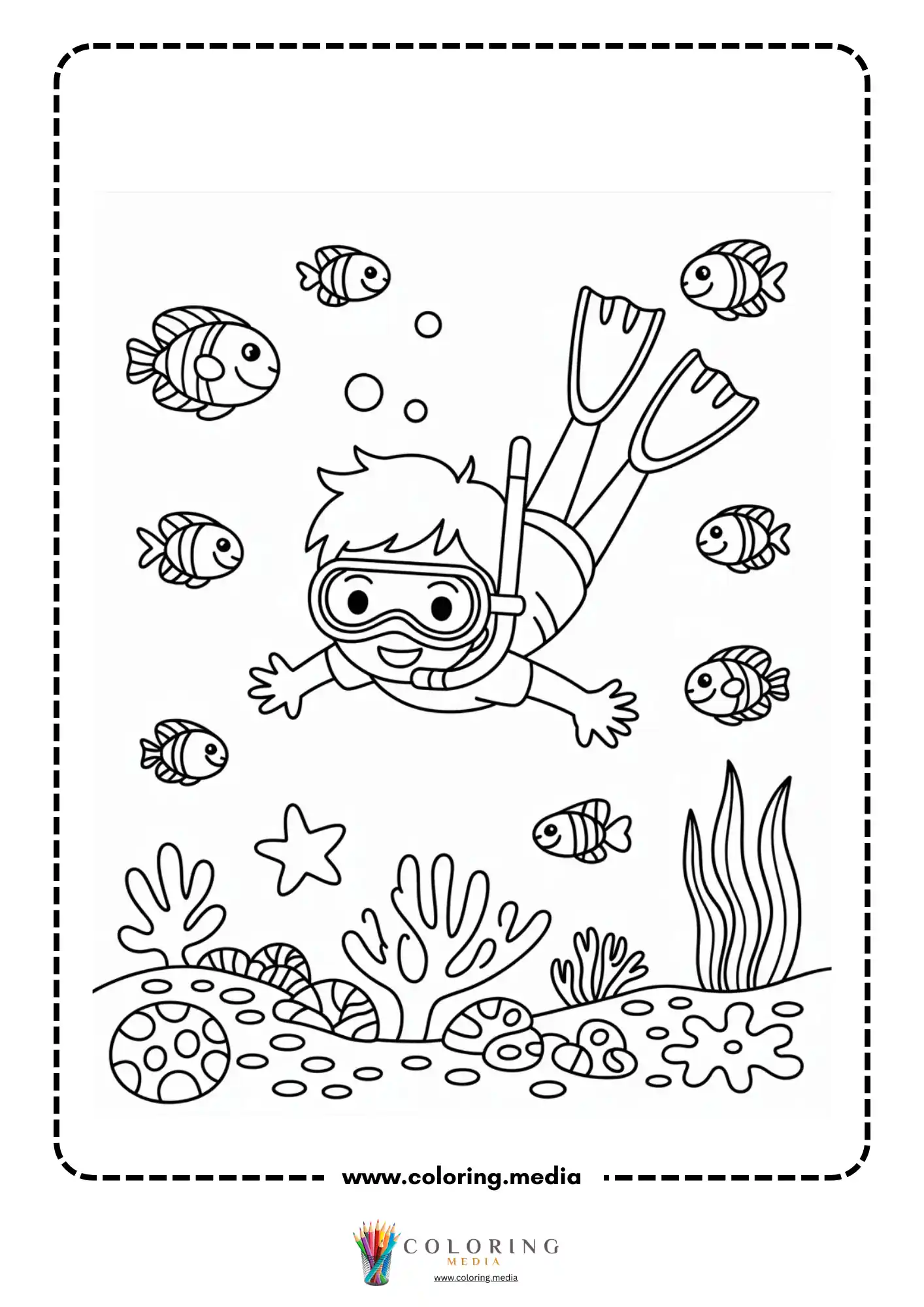 Ocean coloring page with sea creature outline scene