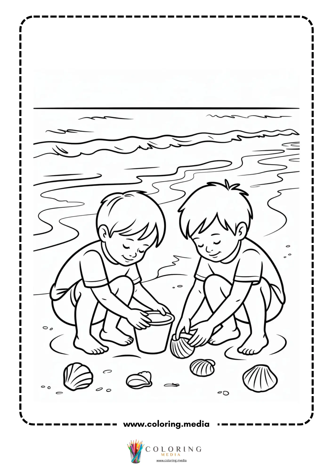 Ocean coloring page with fish swimming through seaweed