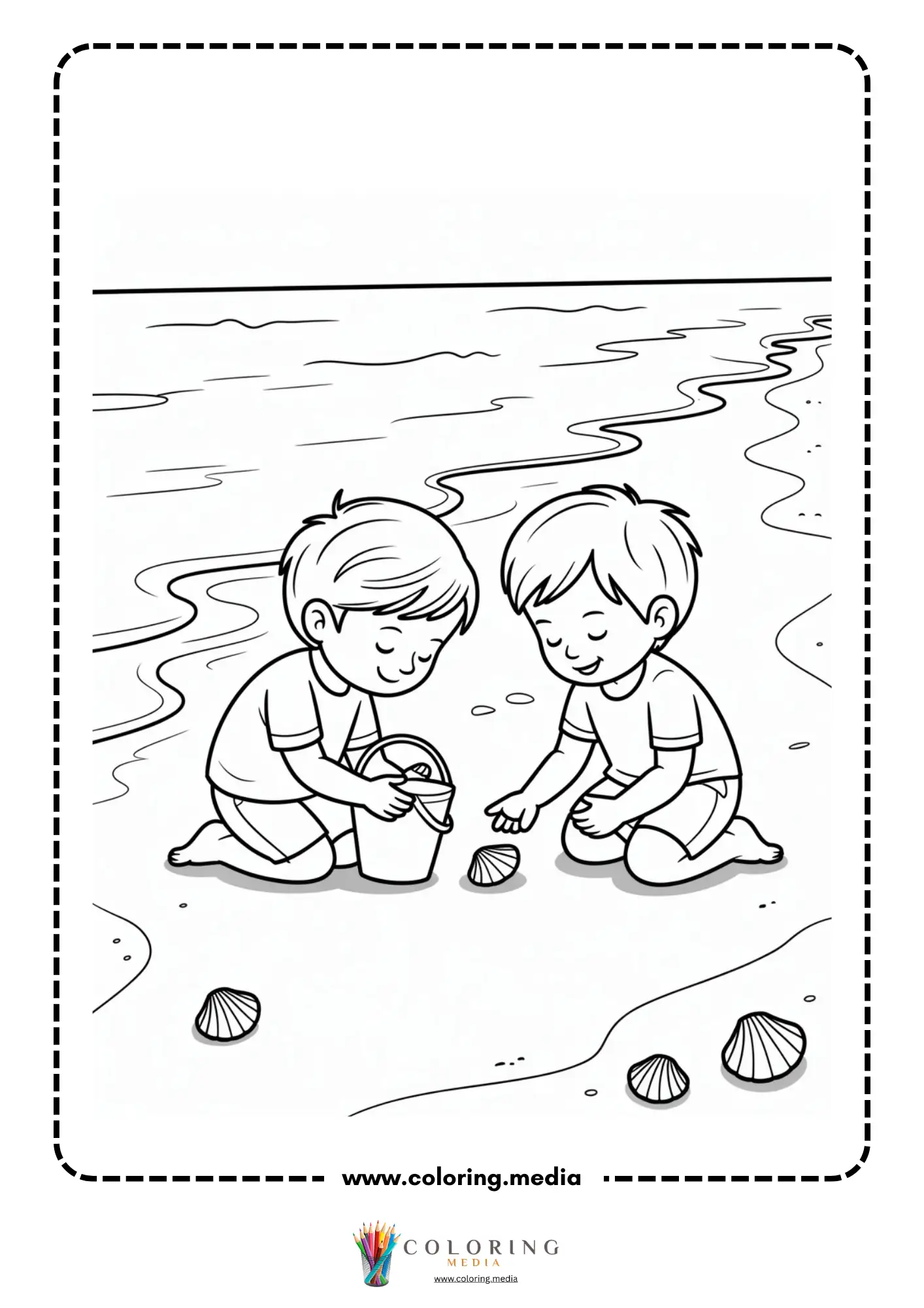 Ocean coloring page with coral shapes and ocean waves