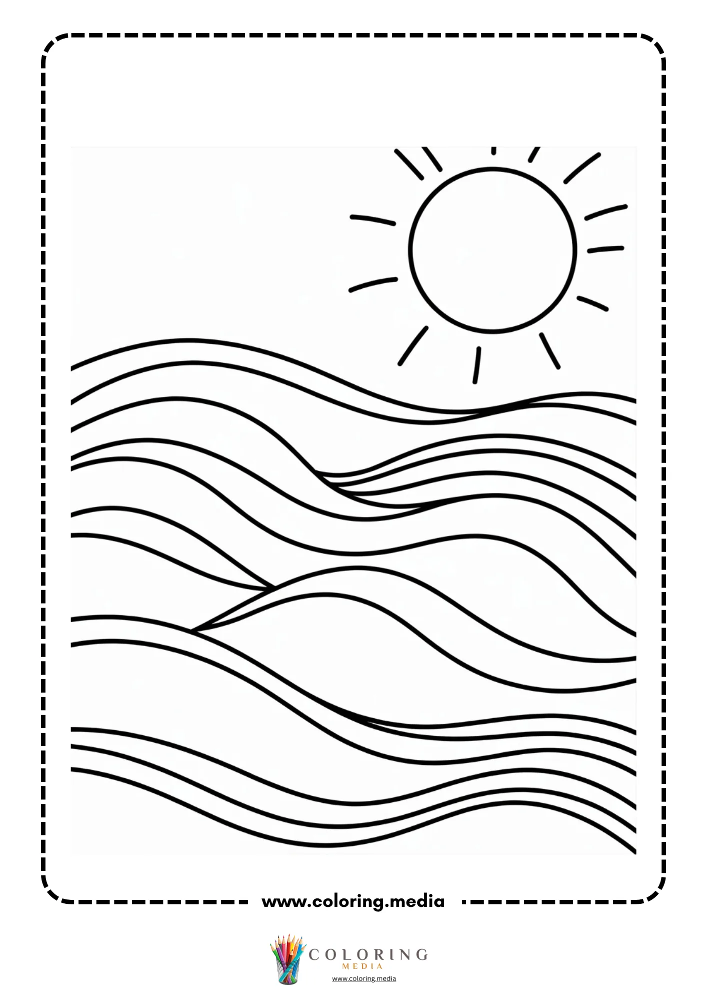 Ocean coloring page with aquatic plants and small fish