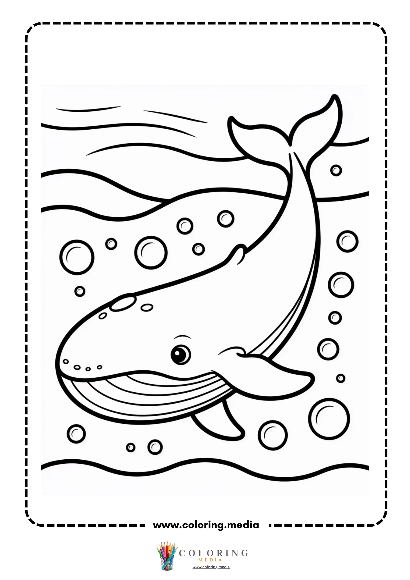 Ocean coloring page with fish bubbles and seaweed