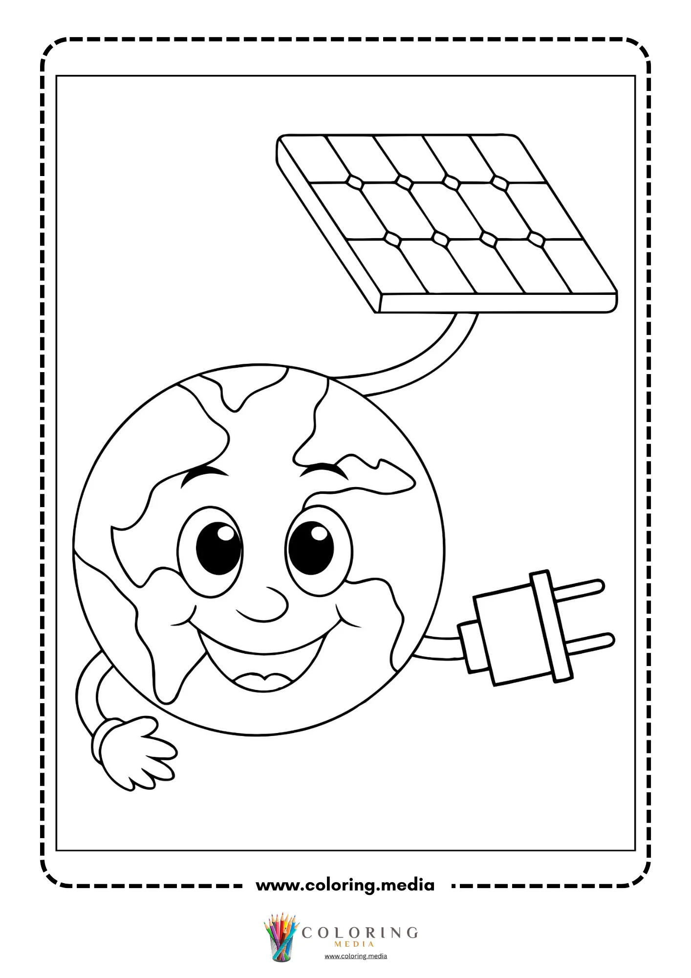 Renewable energy coloring page with electric car and clean power symbols
